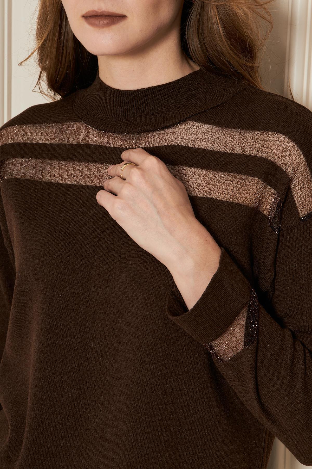 Irmak Kerekli  Transparan Çizgili Triko Kazak Triko Bluz 1107 - Görsel 5