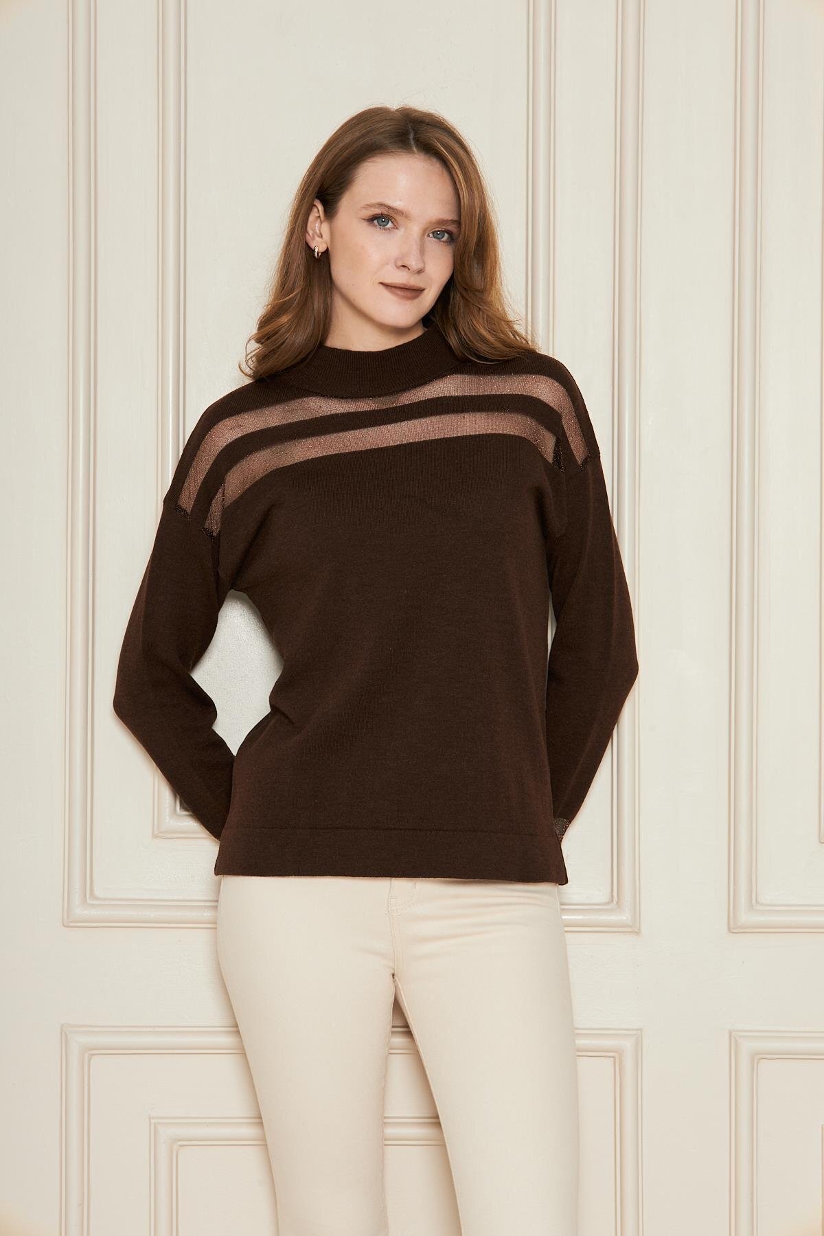 Irmak Kerekli  Transparan Çizgili Triko Kazak Triko Bluz 1107 - Görsel 3