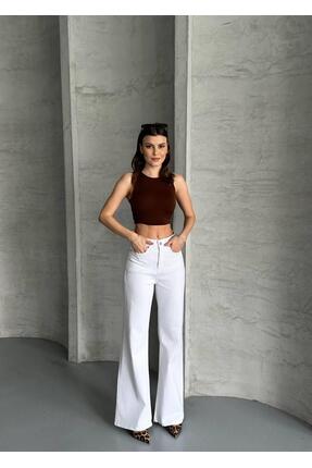 Safari Yüksek Bel Bootcut Pamuklu Beyaz Pantolon