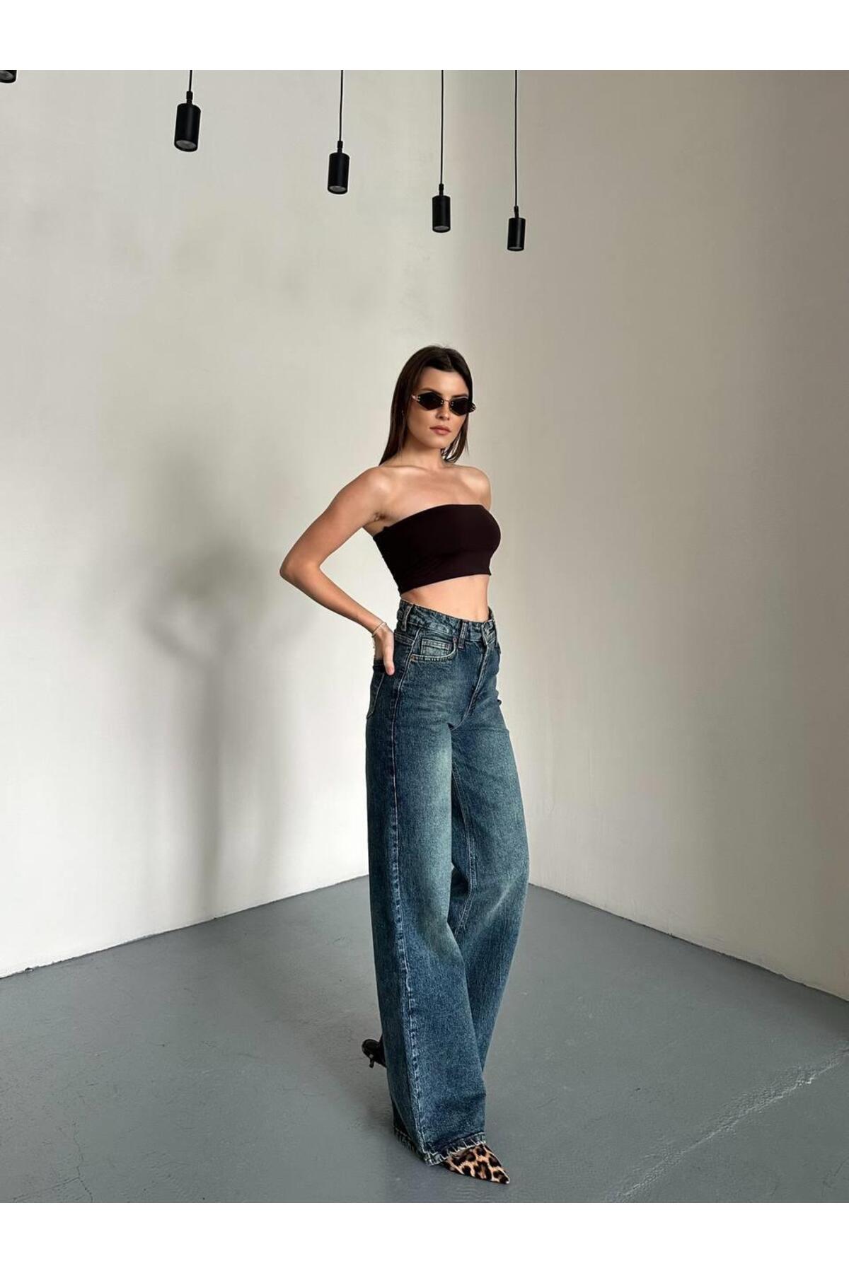 Safari  Palazzo Pantolon Likralı Yeşil Tintli - Görsel 3