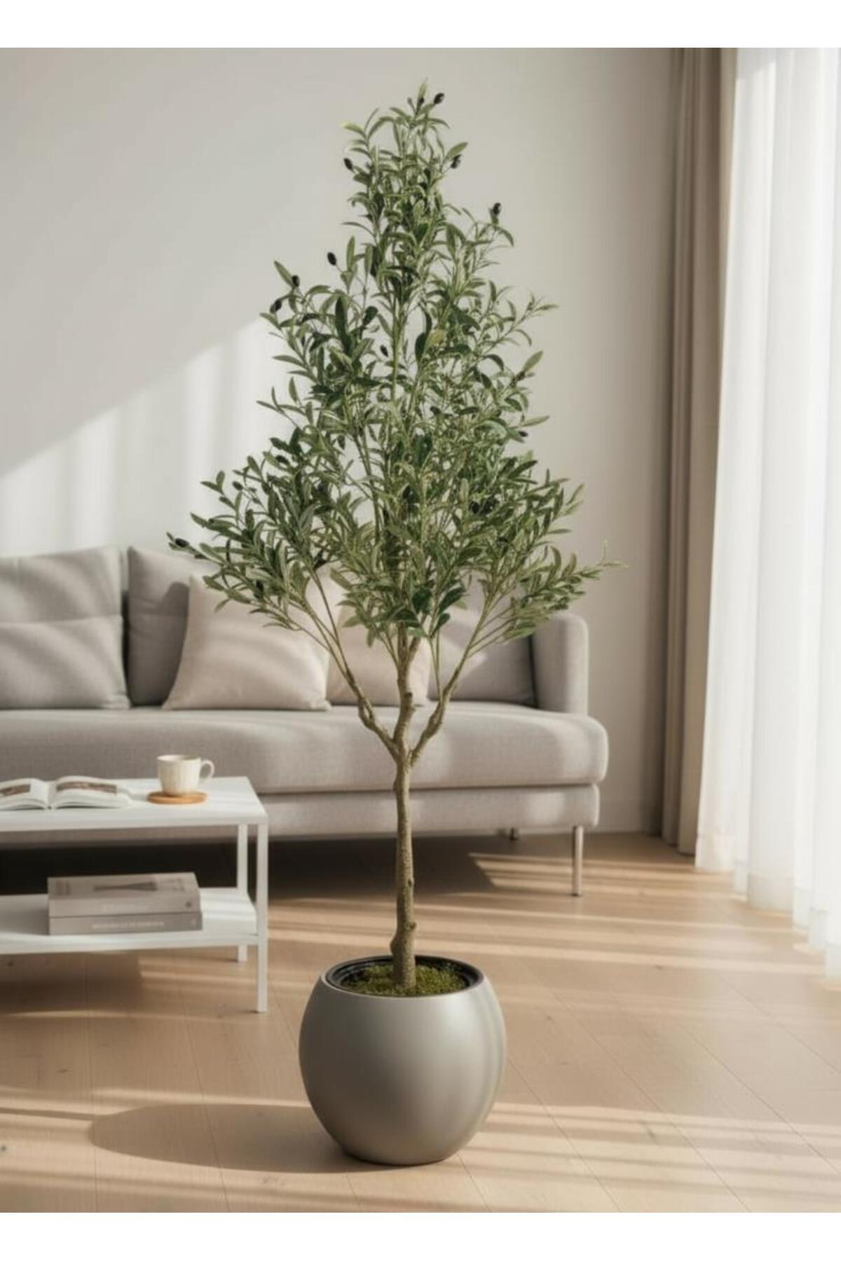 Artificial Olive Tree 185cm Natural Looking Artificial Tree Mocha Color 30cm Sphere in Flower Pot