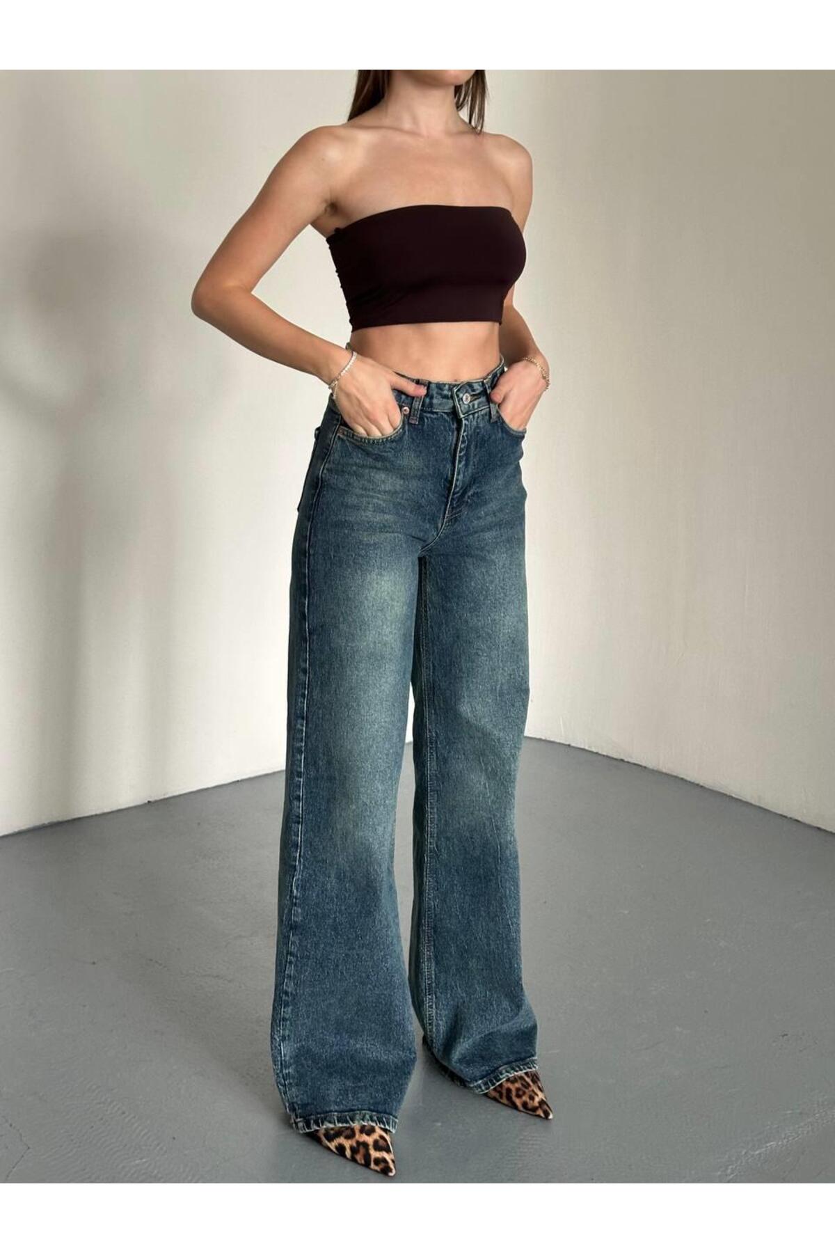 Safari  Palazzo Pantolon Likralı Yeşil Tintli - Görsel 4