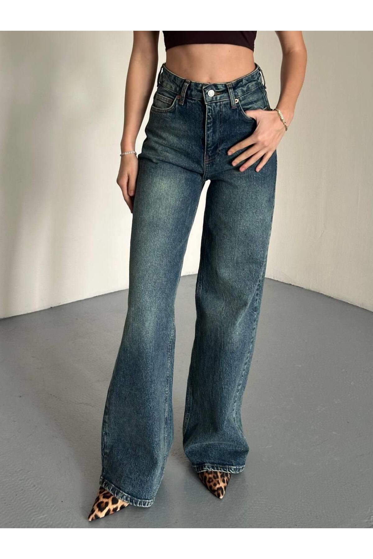 Safari  Palazzo Pantolon Likralı Yeşil Tintli - Görsel 5