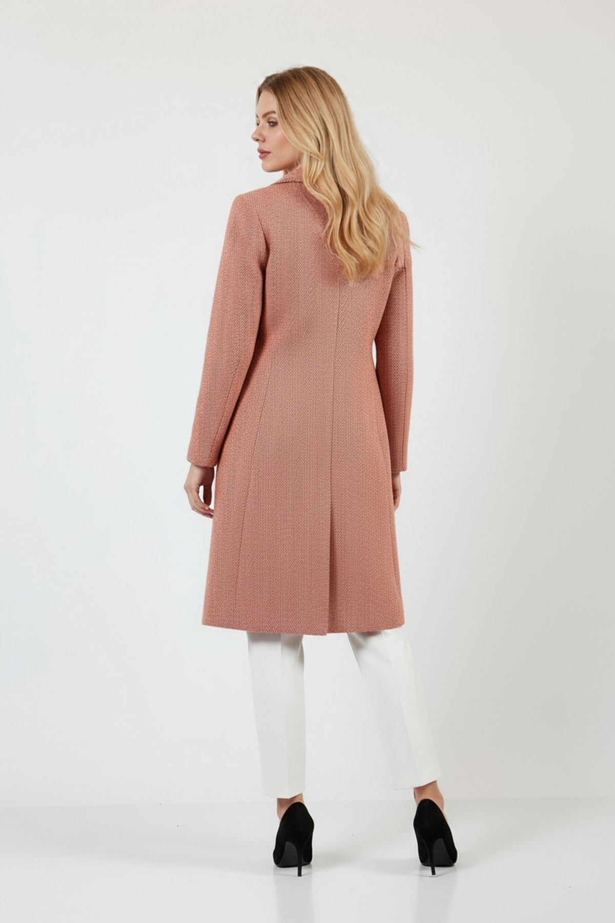 Volanlı  Balıksırtı Desenli Palto - Görsel 3