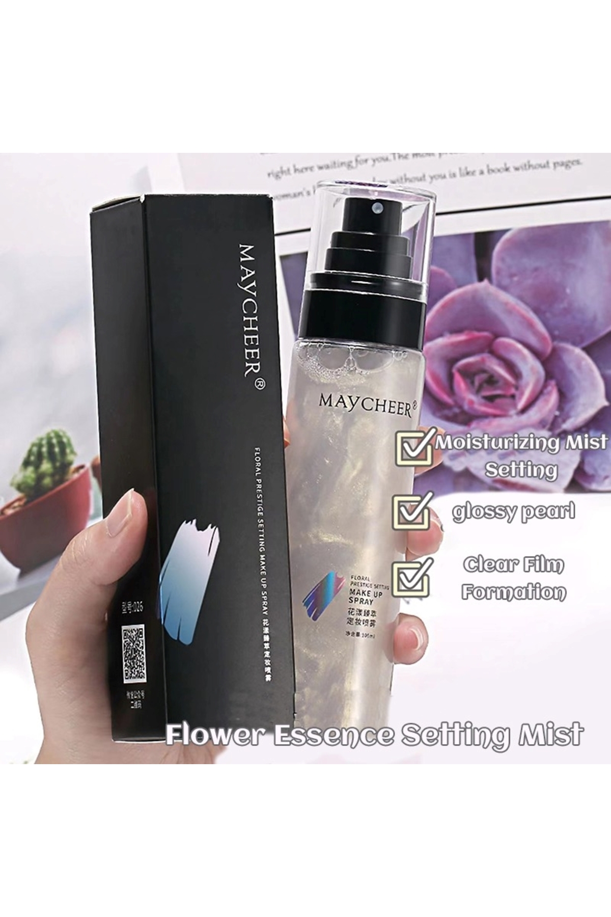 Çiçek Özlü Makyaj Sabitleyici Sprey 100ml – Nemlendirici & Işıltılı Glossy Pearl 01 — نقره‌ای 1001478921makyajbazı — تصویر 2 از 3