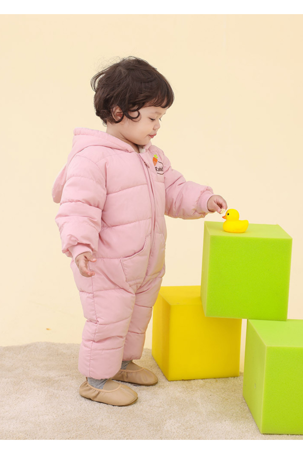 melisam.msg Kız Erkek Bebek Tavşan Kulaklı Kış Kalın Sevimli Astar Şişme Tulum Mont fotoğrafı 6 (önizleme)