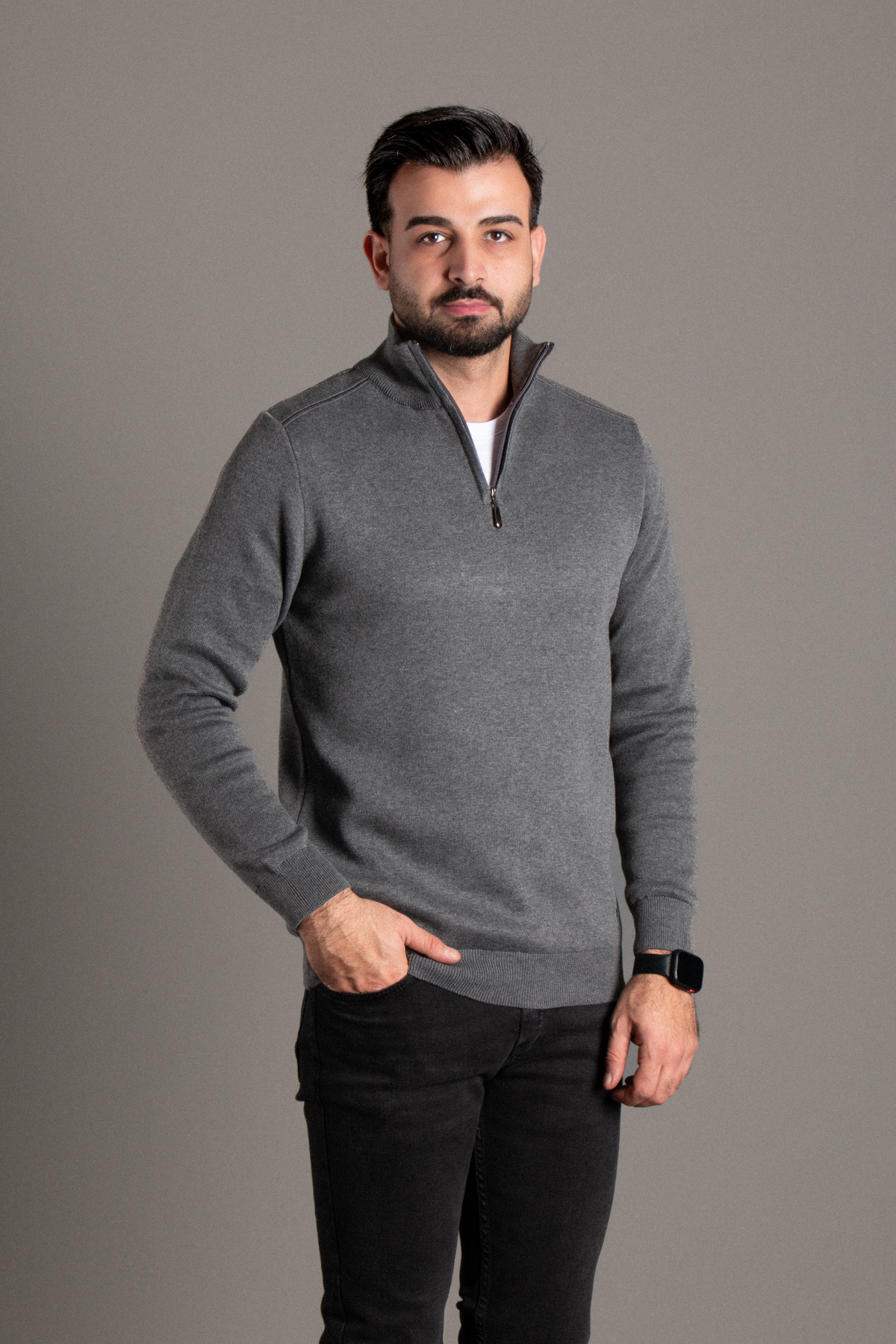 ZEKİ ÖZER  ERKEK ANTRASİT FERMUARLI DİK YAKA TRİKO