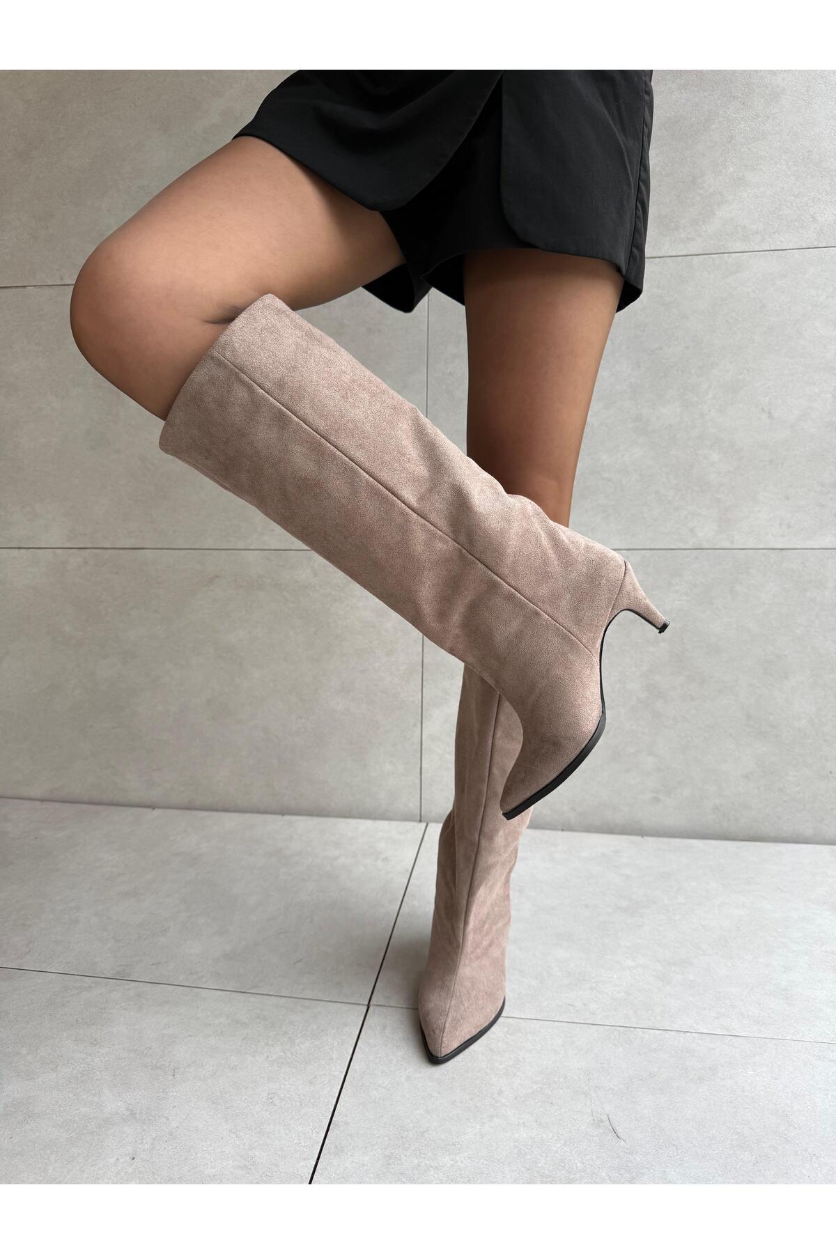 Elvinin Tarzı  Jules Vizon Süet XL Kesim İnce Topuklu Çizme - Görsel 3