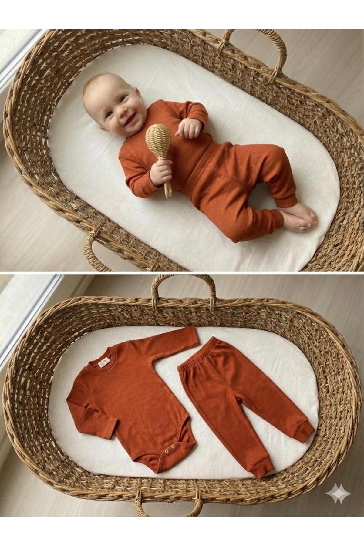 babykugu 3'lü %100 Pamuklu Uzun Kol Bebek Body Pantolon Takım fotoğrafı 7 (önizleme)