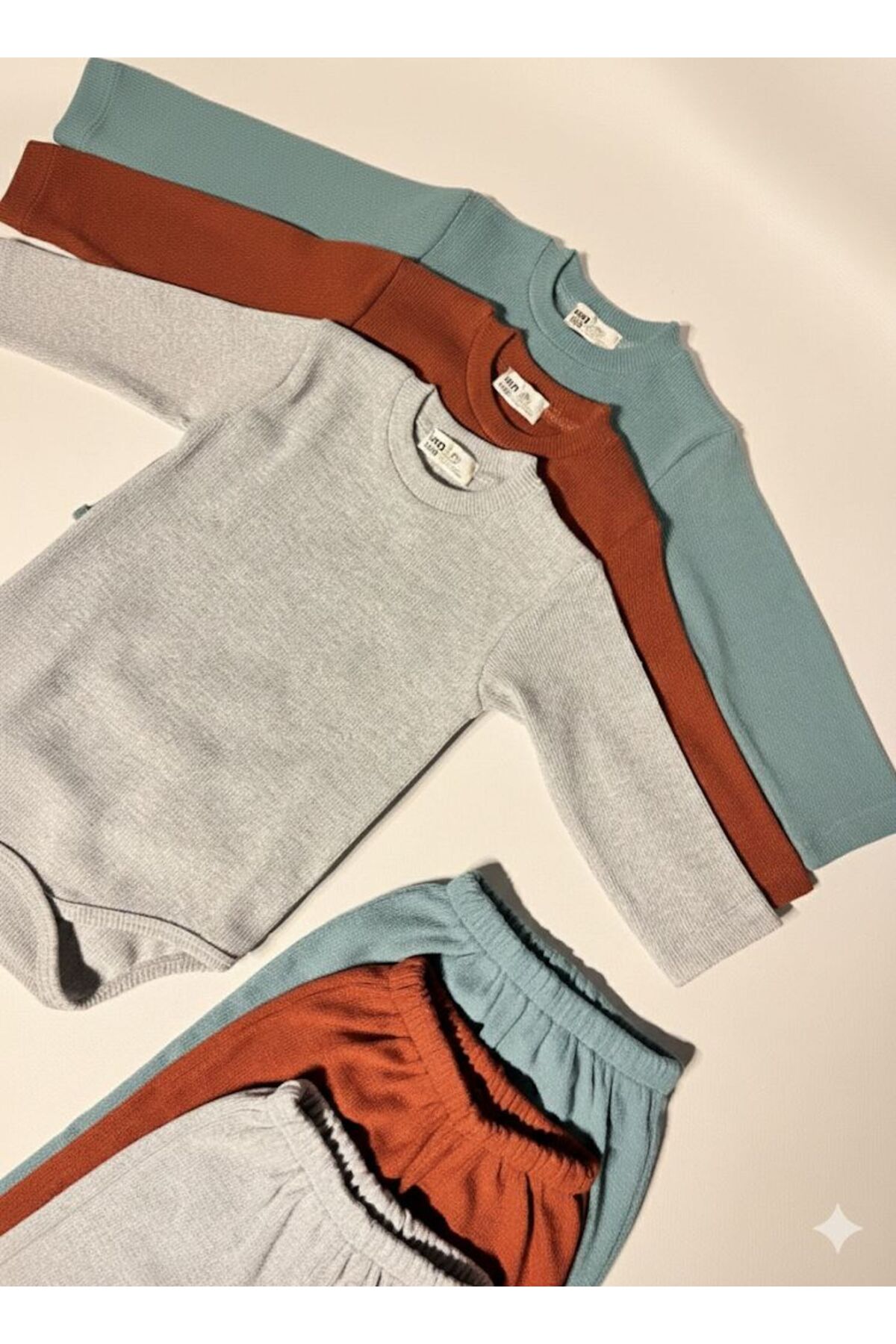 babykugu 3'lü %100 Pamuklu Uzun Kol Bebek Body Pantolon Takım fotoğrafı 3 (önizleme)