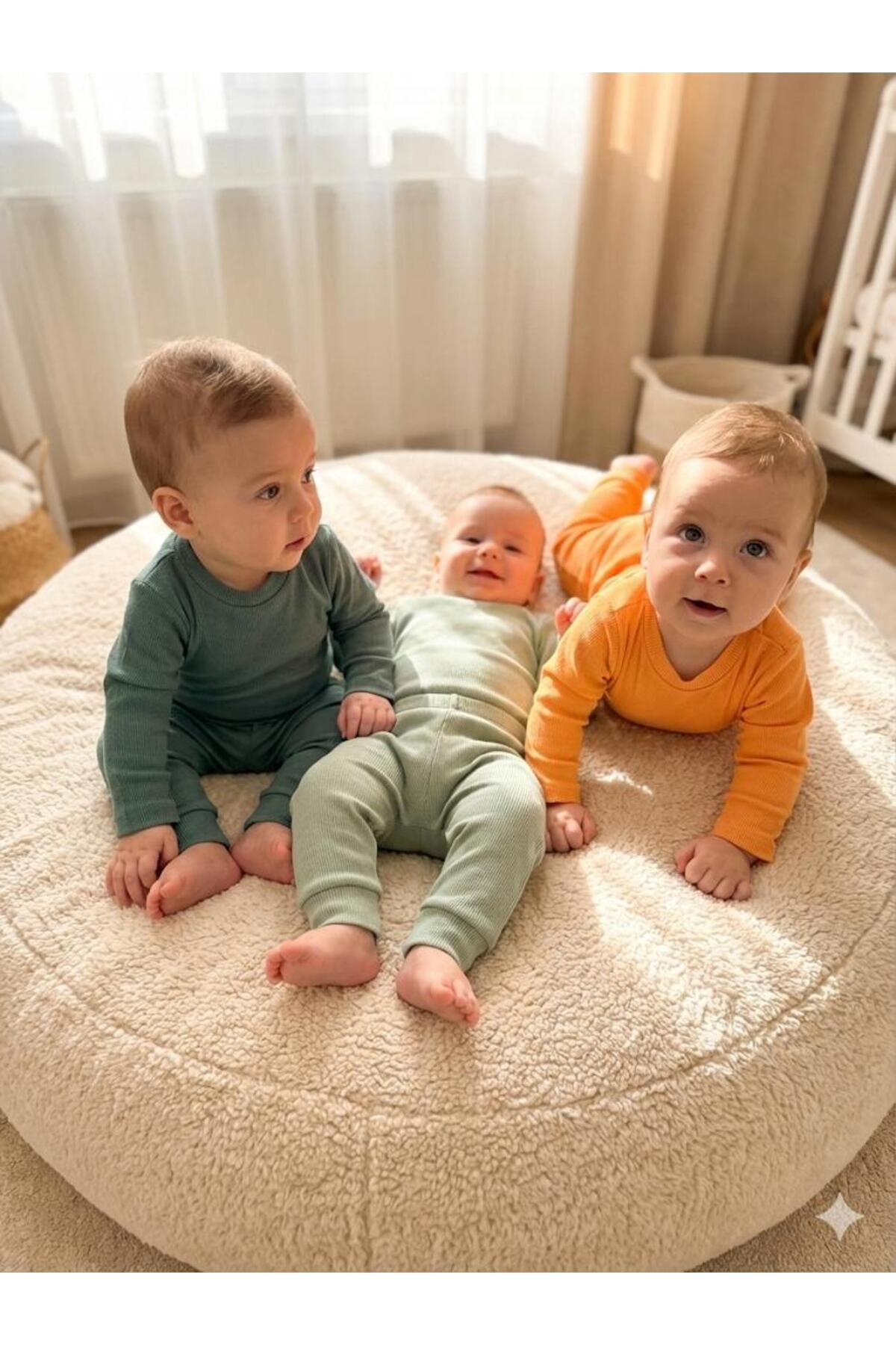 babykugu 3'lü %100 Pamuklu Uzun Kol Bebek Body Pantolon Takım fotoğrafı 2 (önizleme)