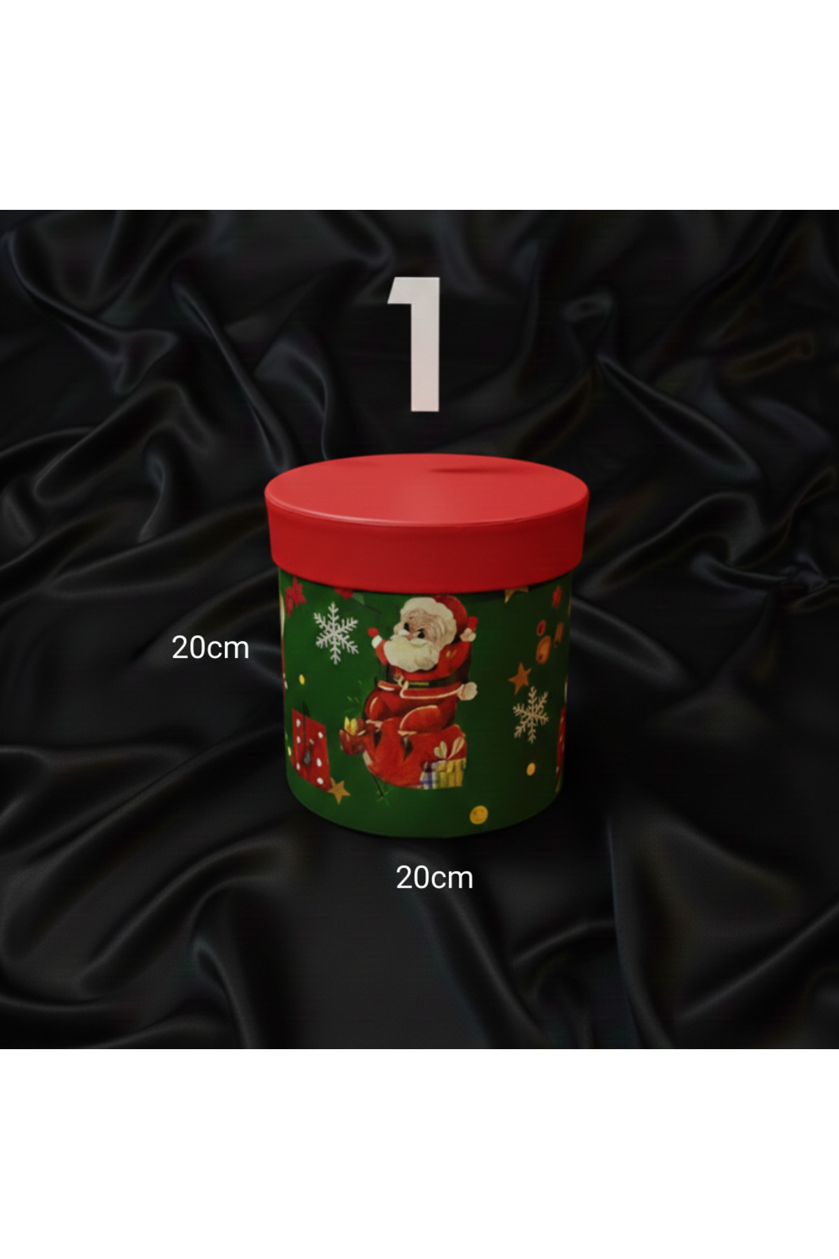 Yılbaşı Temalı 3Lü Set Silindir Şeklinde Boş Hediye Kutusu, Sert Mukavva Kutu (20cm-17cm-15cm)