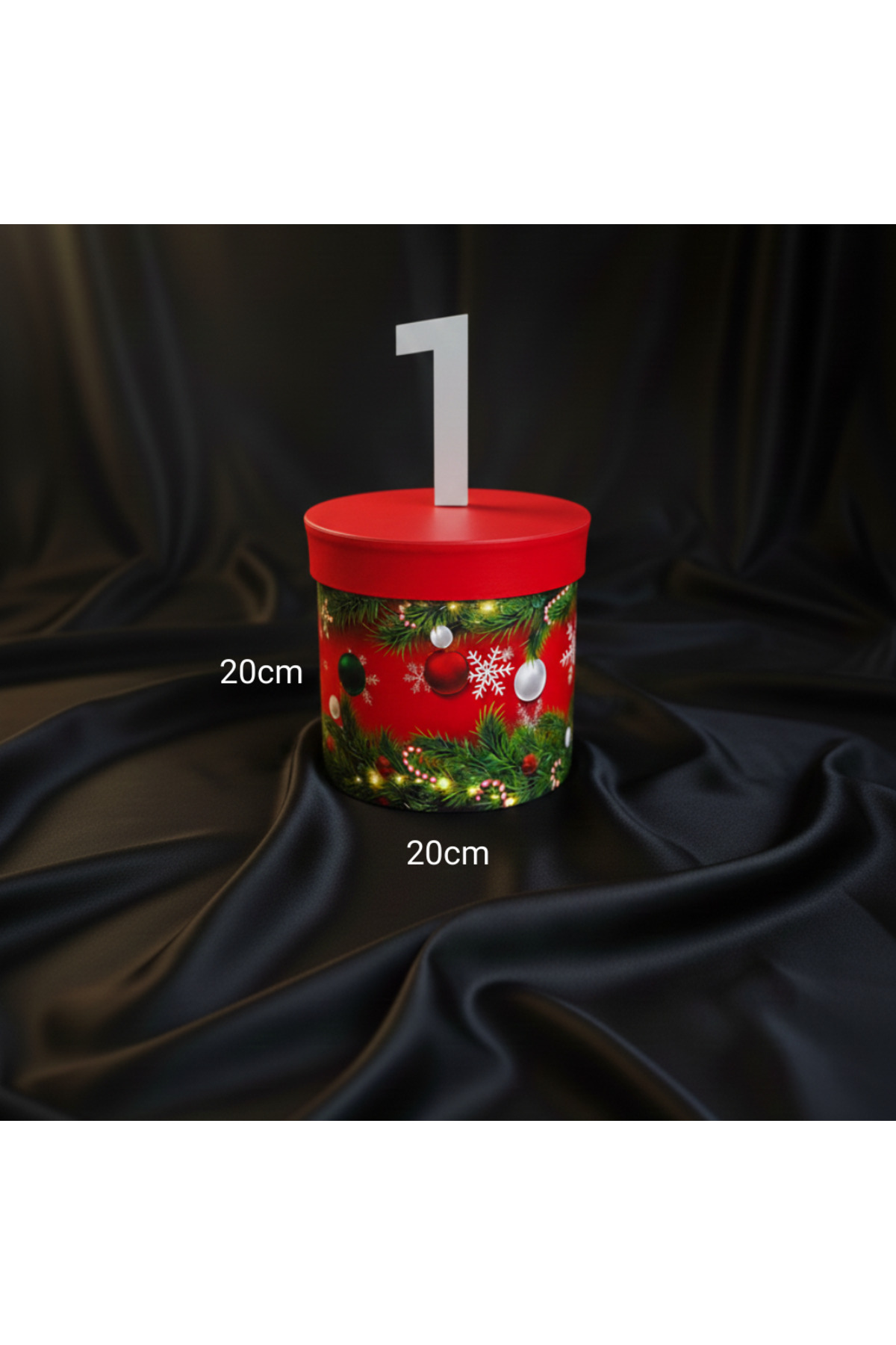 Yılbaşı Temalı 3Lü Set Silindir Şeklinde Boş Hediye Kutusu, Sert Mukavva Kutu (20cm-17cm-15cm)