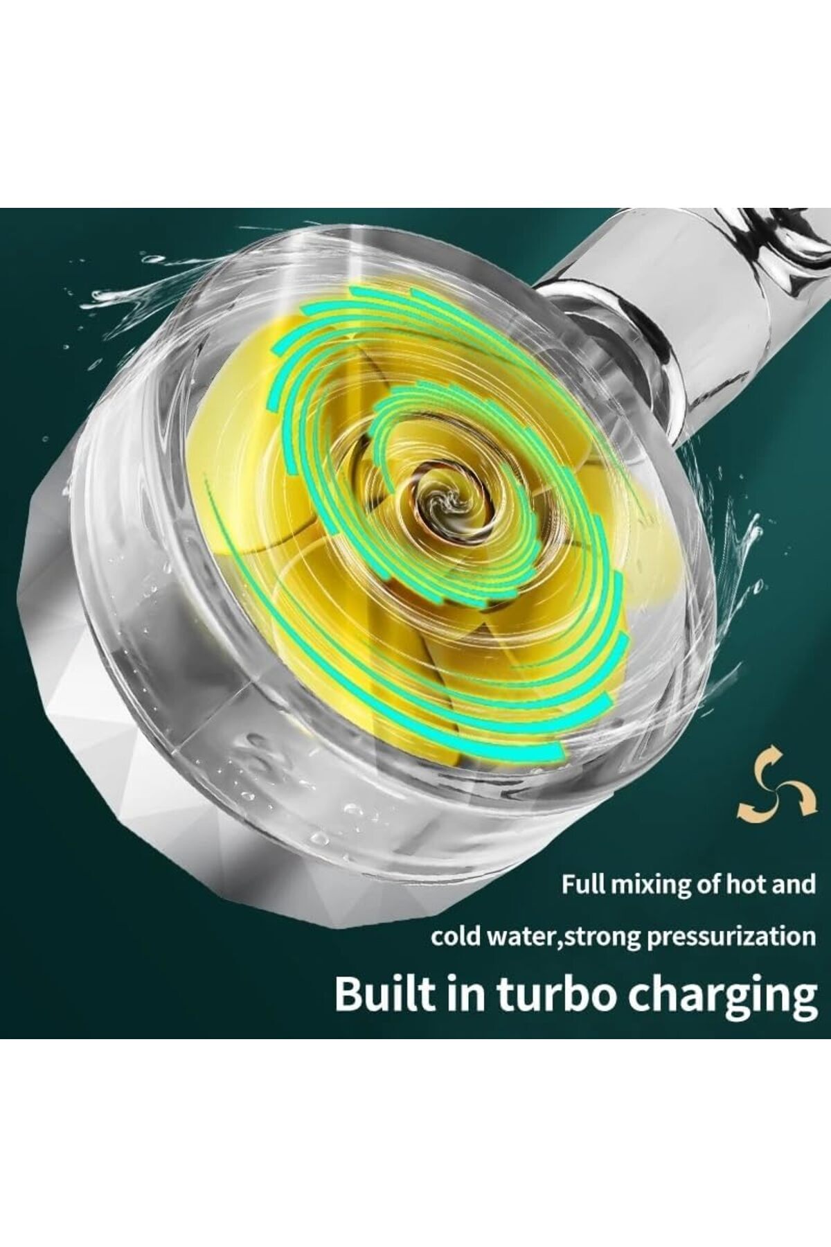 Yıldızan Silver Turbo Pervaneli Duş Başlığı Yüksek Basınçlı Fıskiye Batarya Start/Stop Düğmeli Duş Hortumu 15