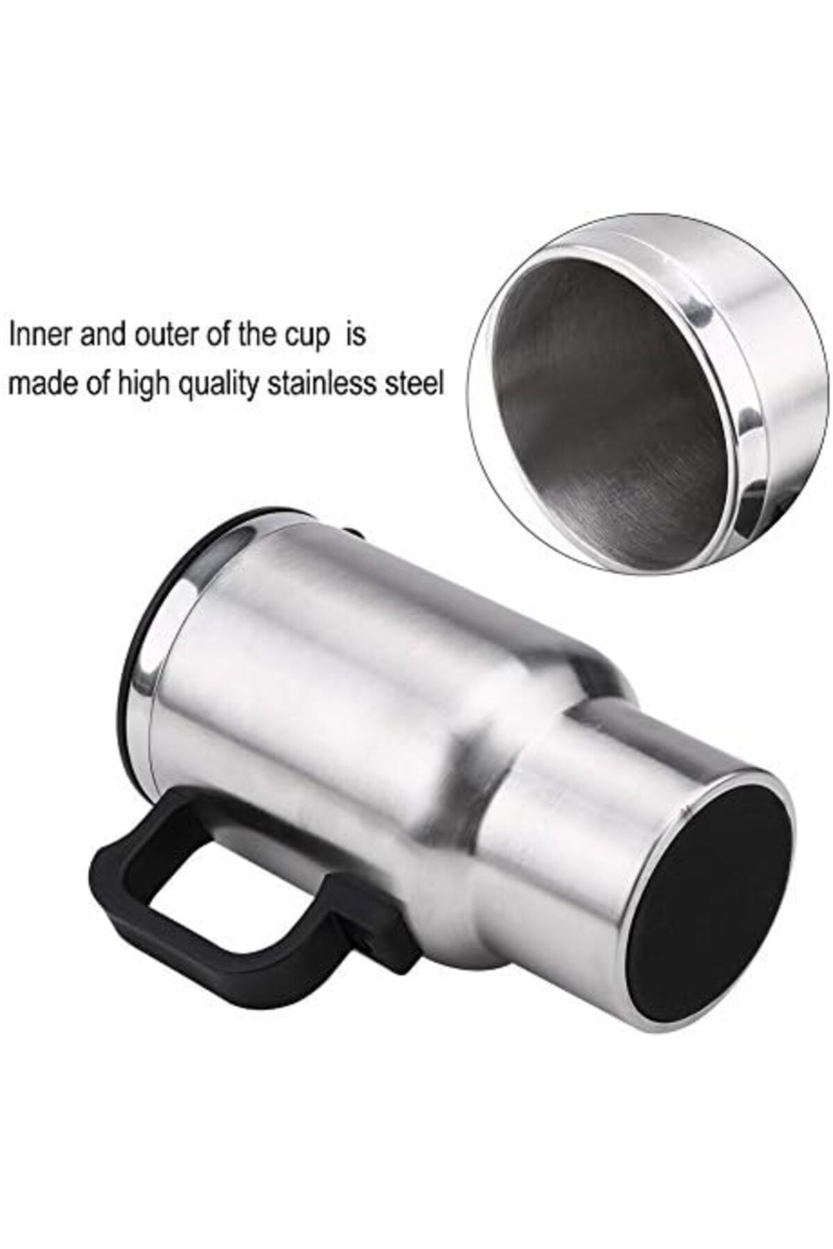 Yıldızan Taşınabilir Araba Su Isıtıcısı, Adaptörlü Elektrikli Isıtmalı Paslanmaz Çelik Kupası Kupası, Gümüş,