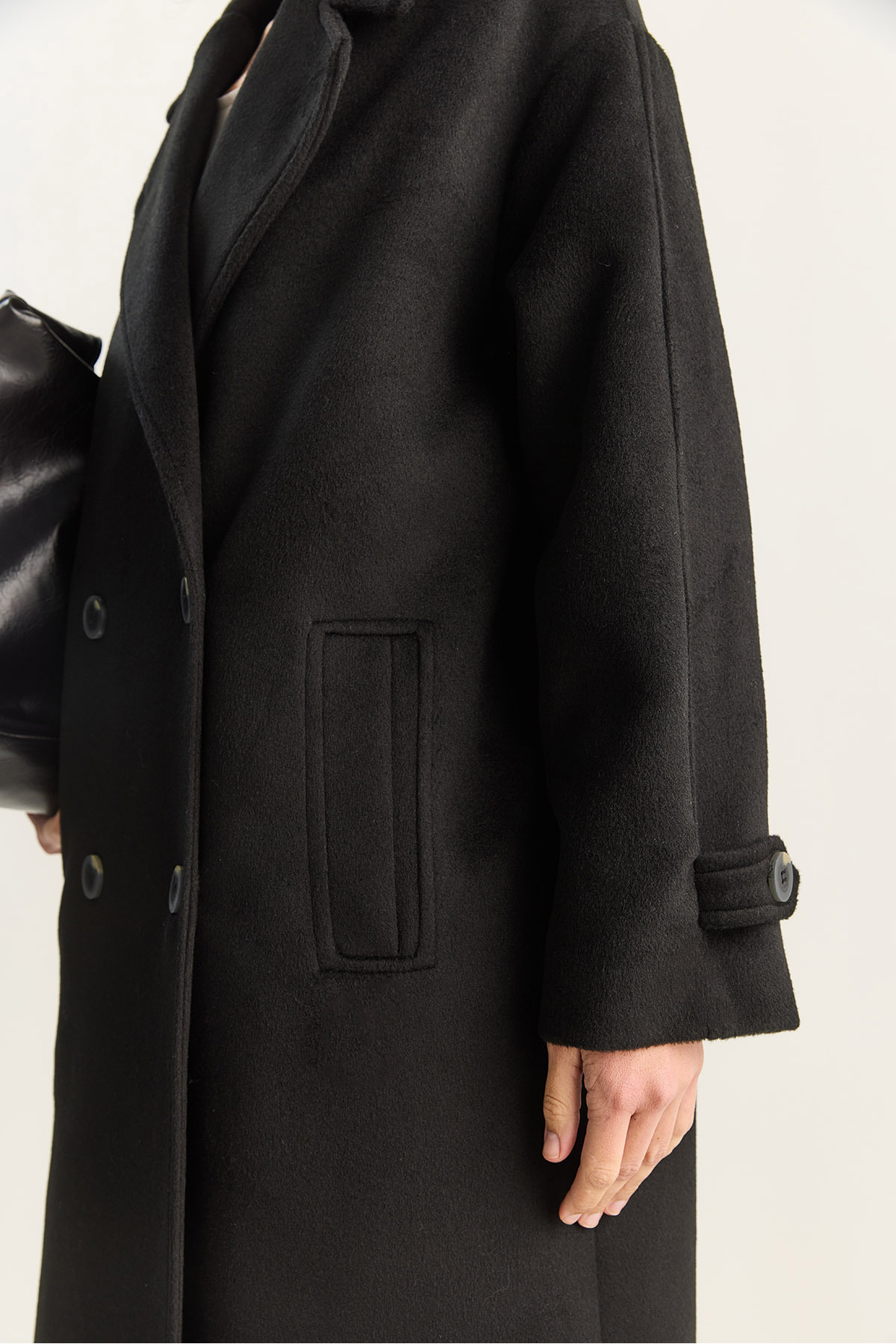 Bianco Lucci  Kadın Kruvaze Yaka Astarlı Oversize Uzun Kaşe Kaban 3509 60283849 - Görsel 7