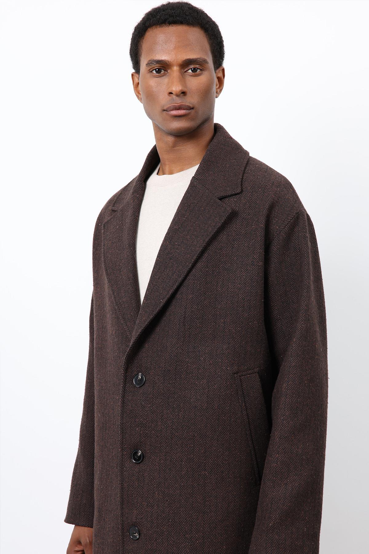 کت مردانه Coffee Relax Fit Herringbone Pattern — قهوه‌ای A25Y6203 — تصویر 5 از 8