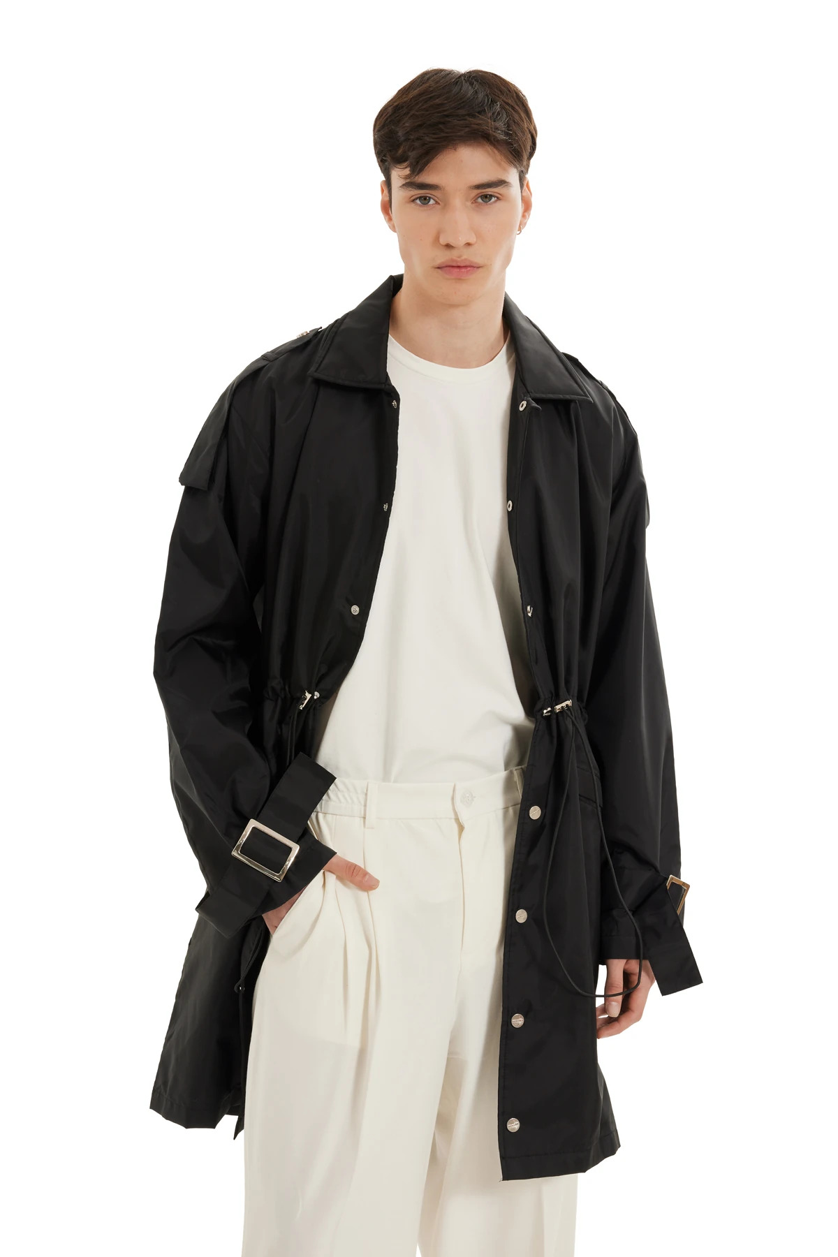 MORREZ Siyah Oversize Trençkot görsel 4
