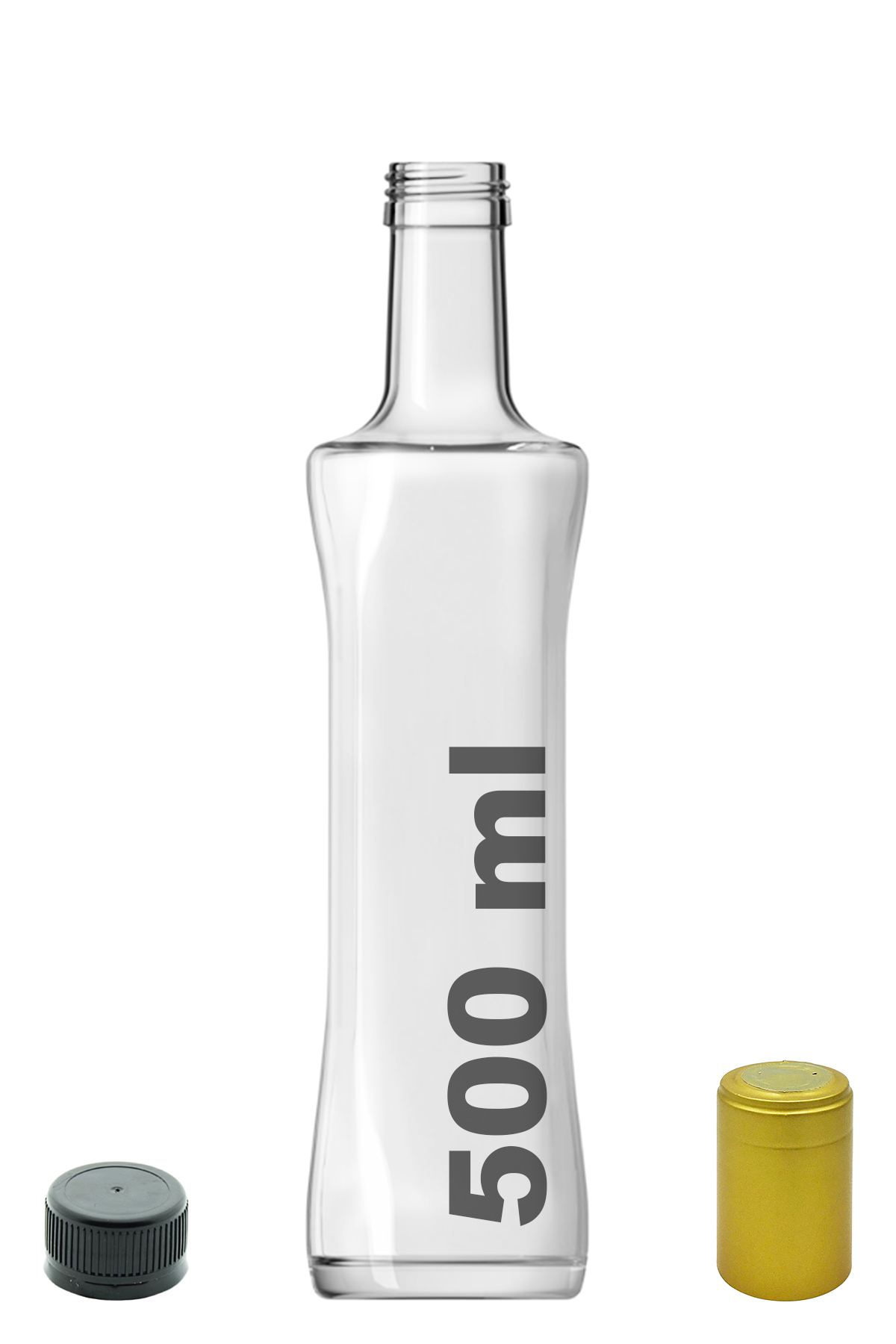 500 ml Clear Pyramid Locked Empty Glass Bottle with Lid and Hood 500 Cc Curved 1 Piece
