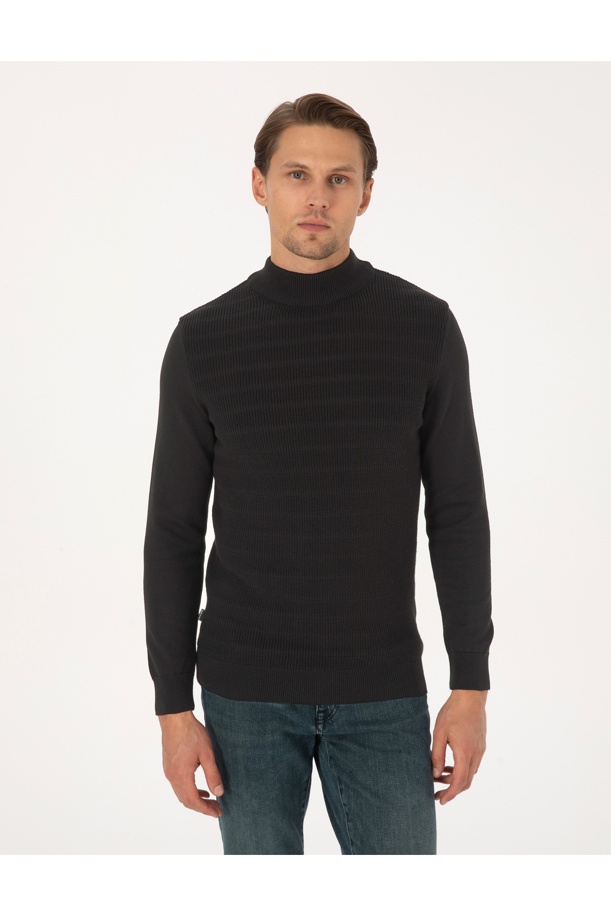 ژاکت بافتنی یقه اسکی مشکی اسلیم فیت 50315912-VR046 پیر کاردین پلیور Pierre Cardin