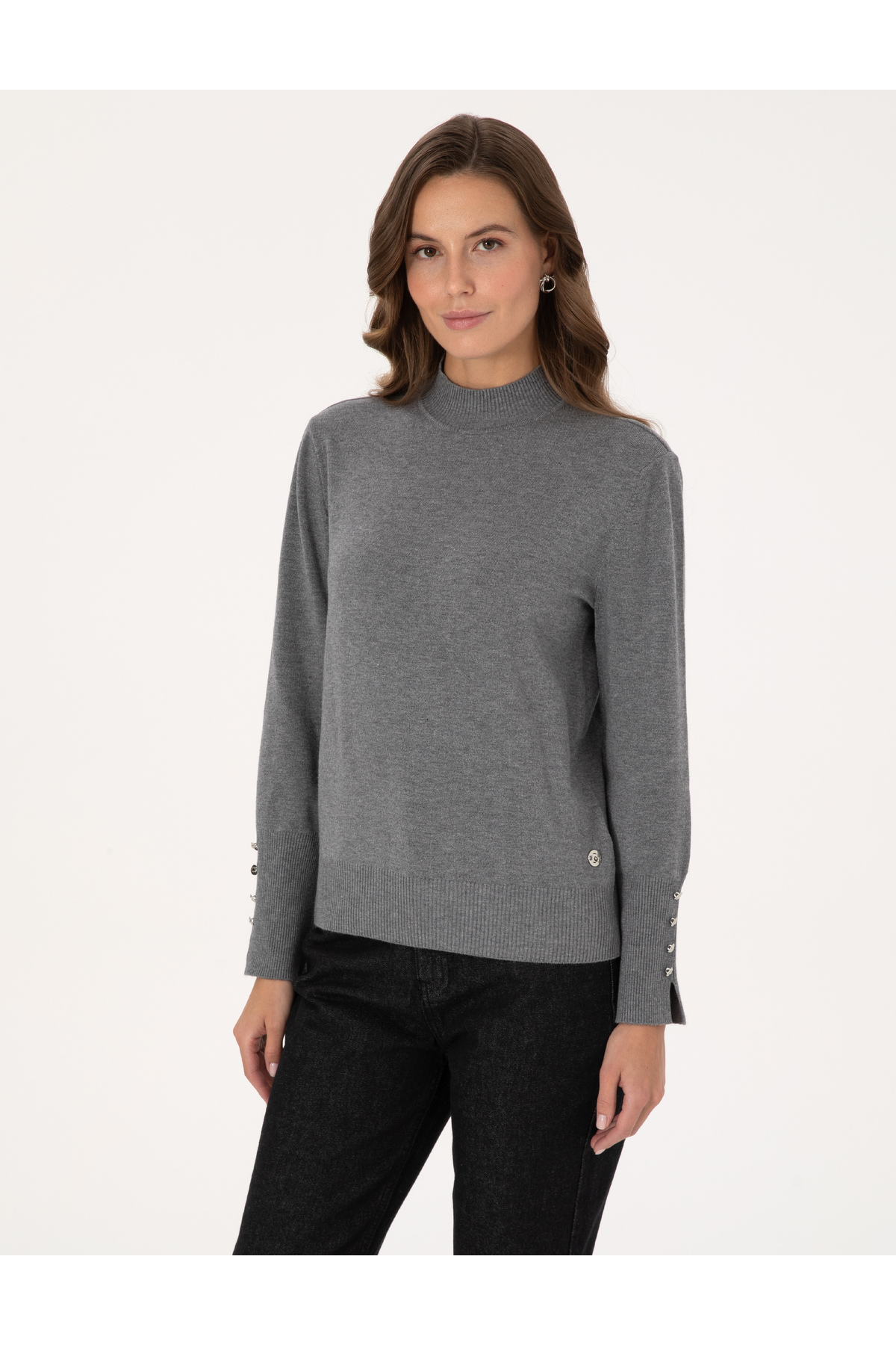 Pierre Cardin  Gri Melanj Slim Fit Yarım Balıkçı Basic Kazak 50310887-VR086