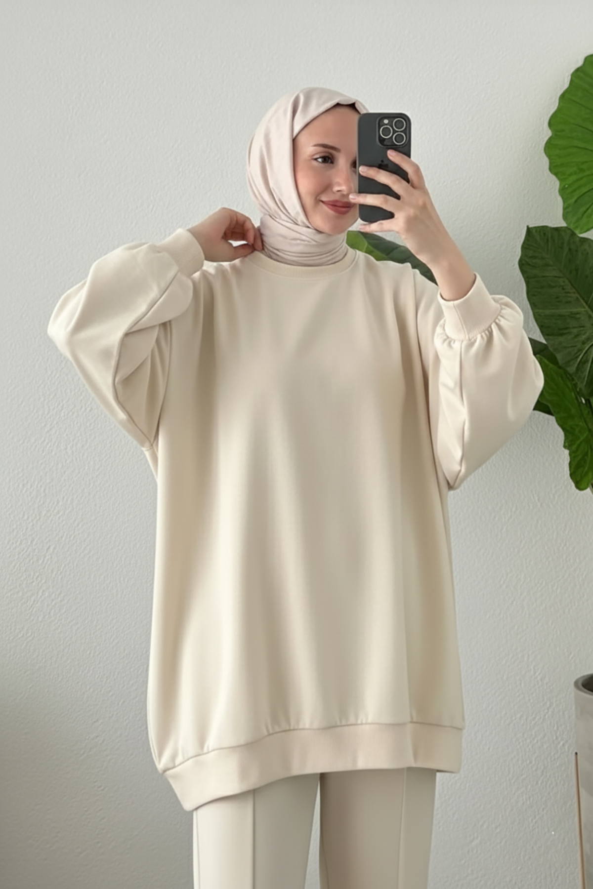 Suede Style  3044 - Rahat, Salaş Basic Kadın Uzun Sweatshirt - Görsel 2