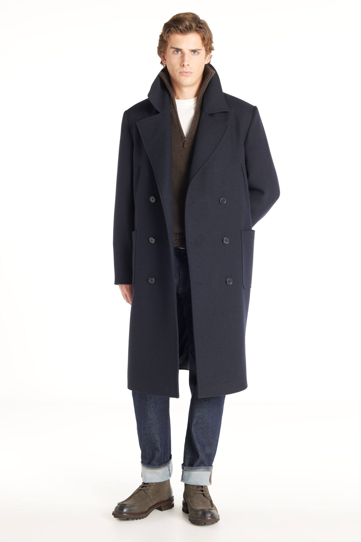 Ted Baker  LACİVERT YÜNLÜ DİAGONAL DOKULU KRUVAZE PALTO - Görsel 2