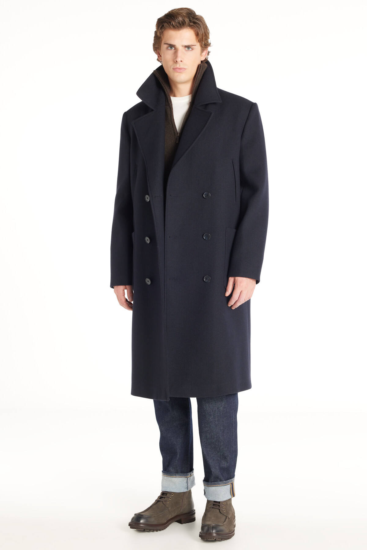 Ted Baker  LACİVERT YÜNLÜ DİAGONAL DOKULU KRUVAZE PALTO - Görsel 3