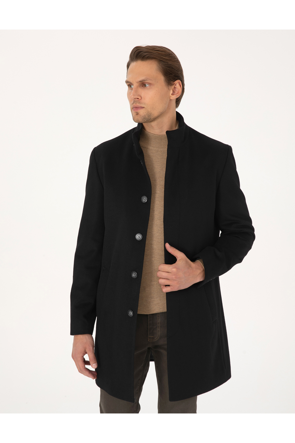 Pierre Cardin  Siyah Slim Fit Yün Karışımlı Palto 50314214-VR046 - Görsel 3
