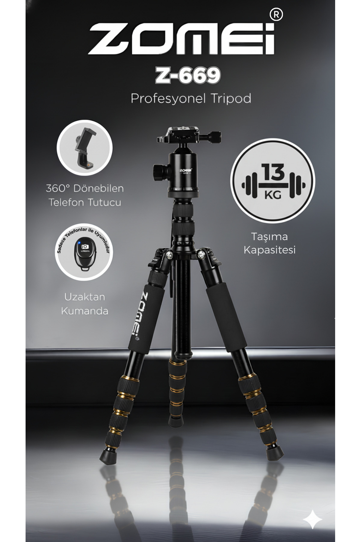 zomei Z669 Magnezyum-Alüminyum Alaşımlı Tripod/Monopod- Telefon