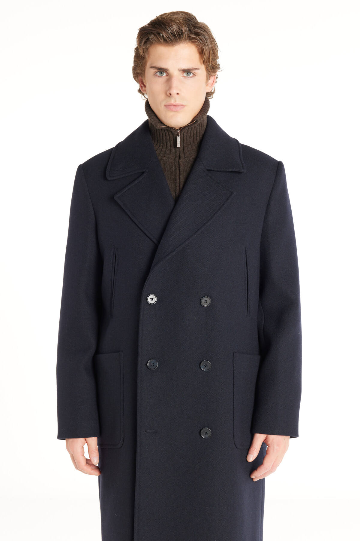 Ted Baker  LACİVERT YÜNLÜ DİAGONAL DOKULU KRUVAZE PALTO