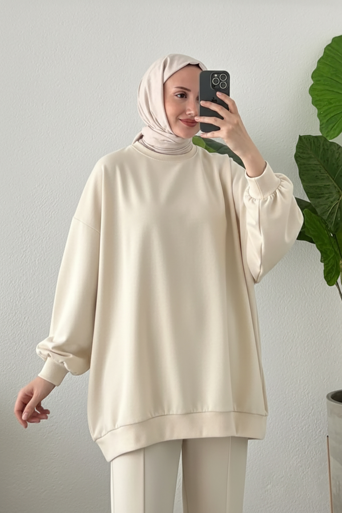 Suede Style  3044 - Rahat, Salaş Basic Kadın Uzun Sweatshirt - Görsel 3