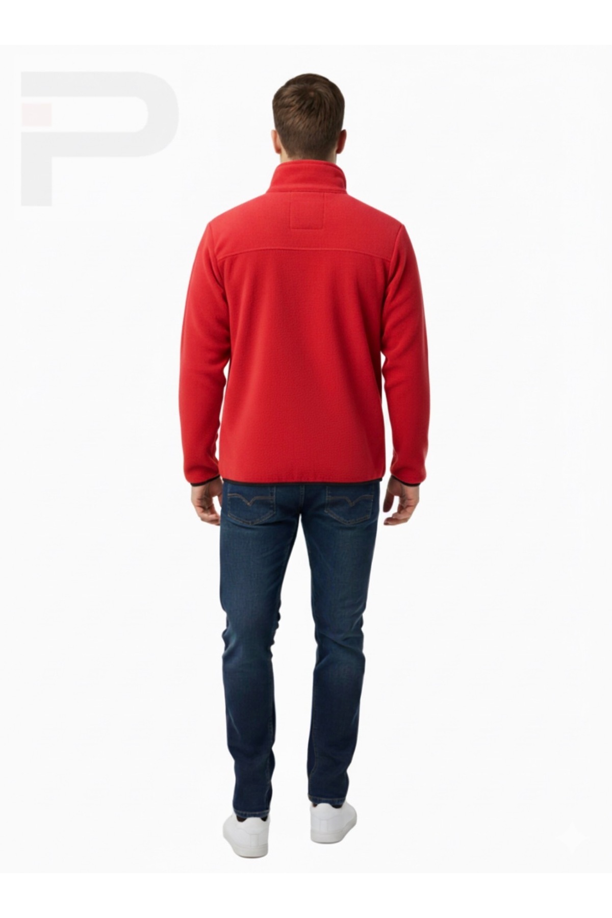 Unisex Tam Fermuarlı 280 gr 3 Cepli Polar Outdoor Ceket — قرمز P1502 — تصویر 3 از 6