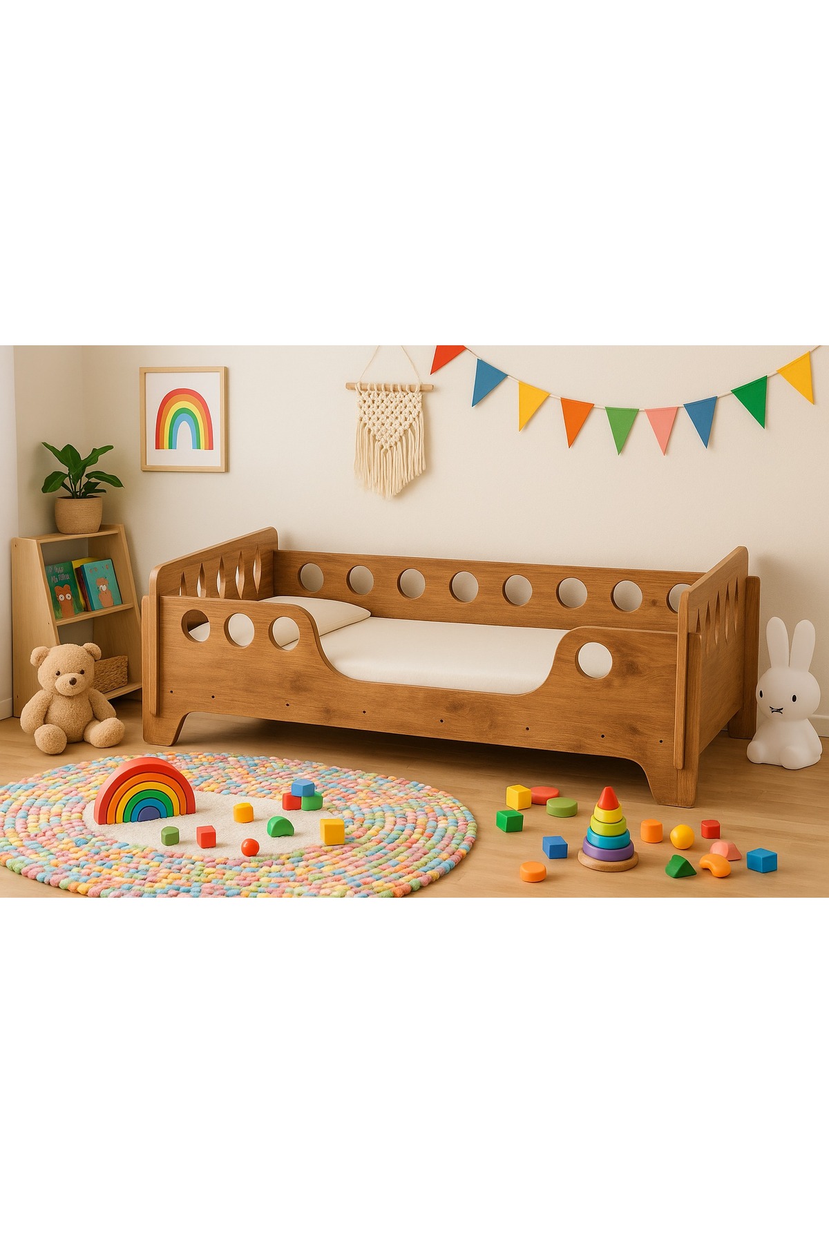 Genel Markalar Ceviz Montessori Karyola 70x140, Ceviz MDF, Ahşap Detaylı Güvenli Çocuk Yatağı fotoğrafı 2 (önizleme)