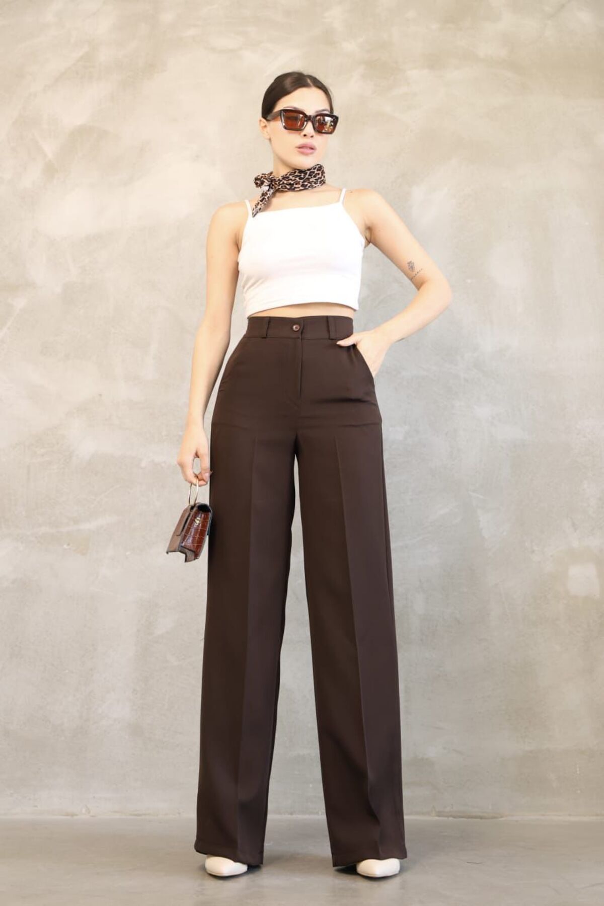 JACK CAPRİO  Kadın İthal DoubleFace Kumaş Palazzo Kalıp Yüksek Bel Çekme Solma Yapmaz Kaliteli Ürün - Görsel 4