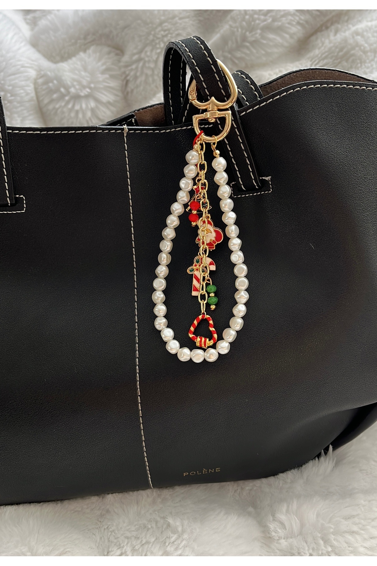 RM Bijuteri Yılbaşı Temalı Kalp İnci Çanta Charmı + Anahtarlık