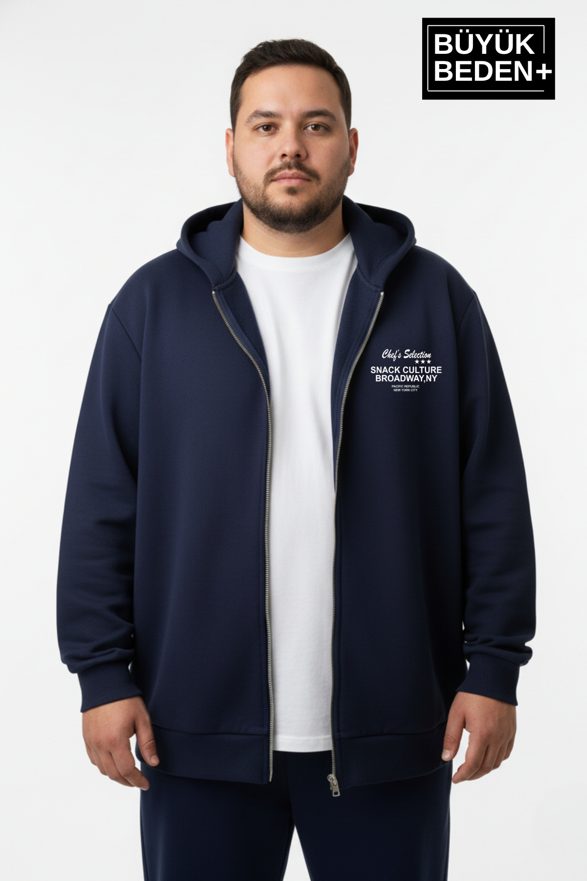 Superlife Erkek Büyük Beden Fermuarlı Kapüşonlu Chef Baskılı Sweatshirt Hırka - Rahat Kalıp SPR26BHR921