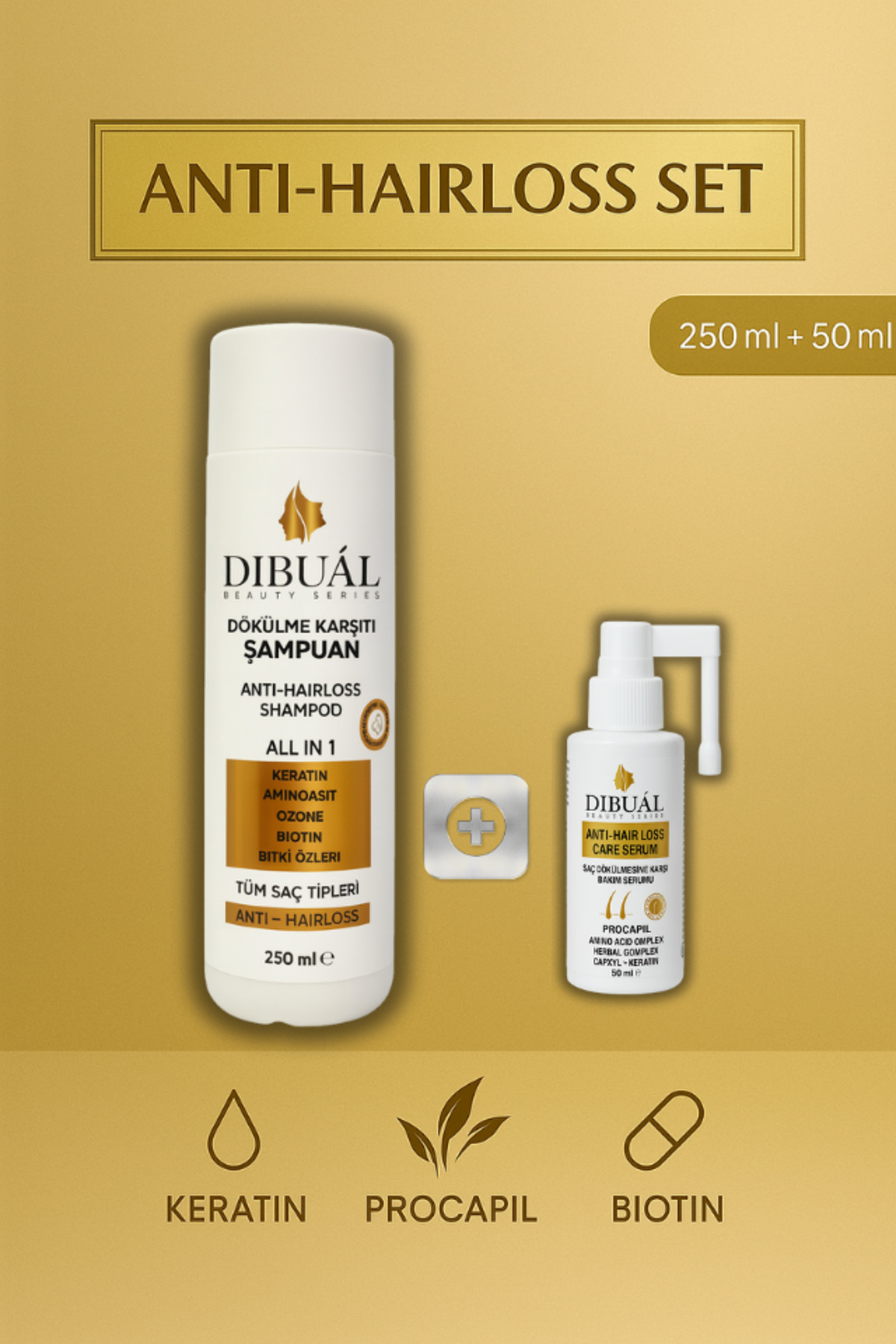 Dibual Saç Dökülmesine Karşı Şampuan (250 ml) + Yoğun Etkili Serum (50 ml) — Saç Bakım Seti