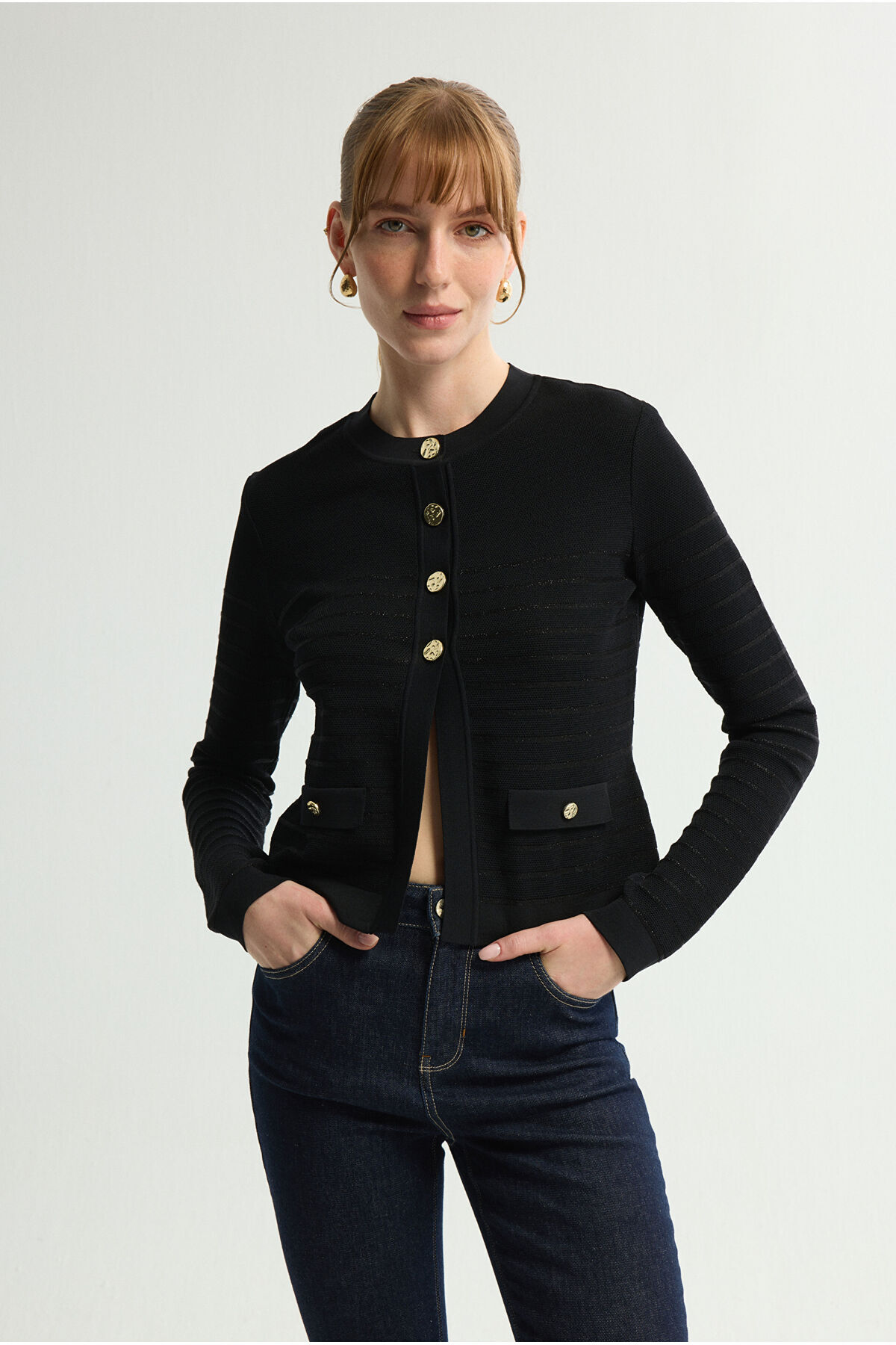 Love My Body Düğme Detaylı Triko Hırka görsel 4