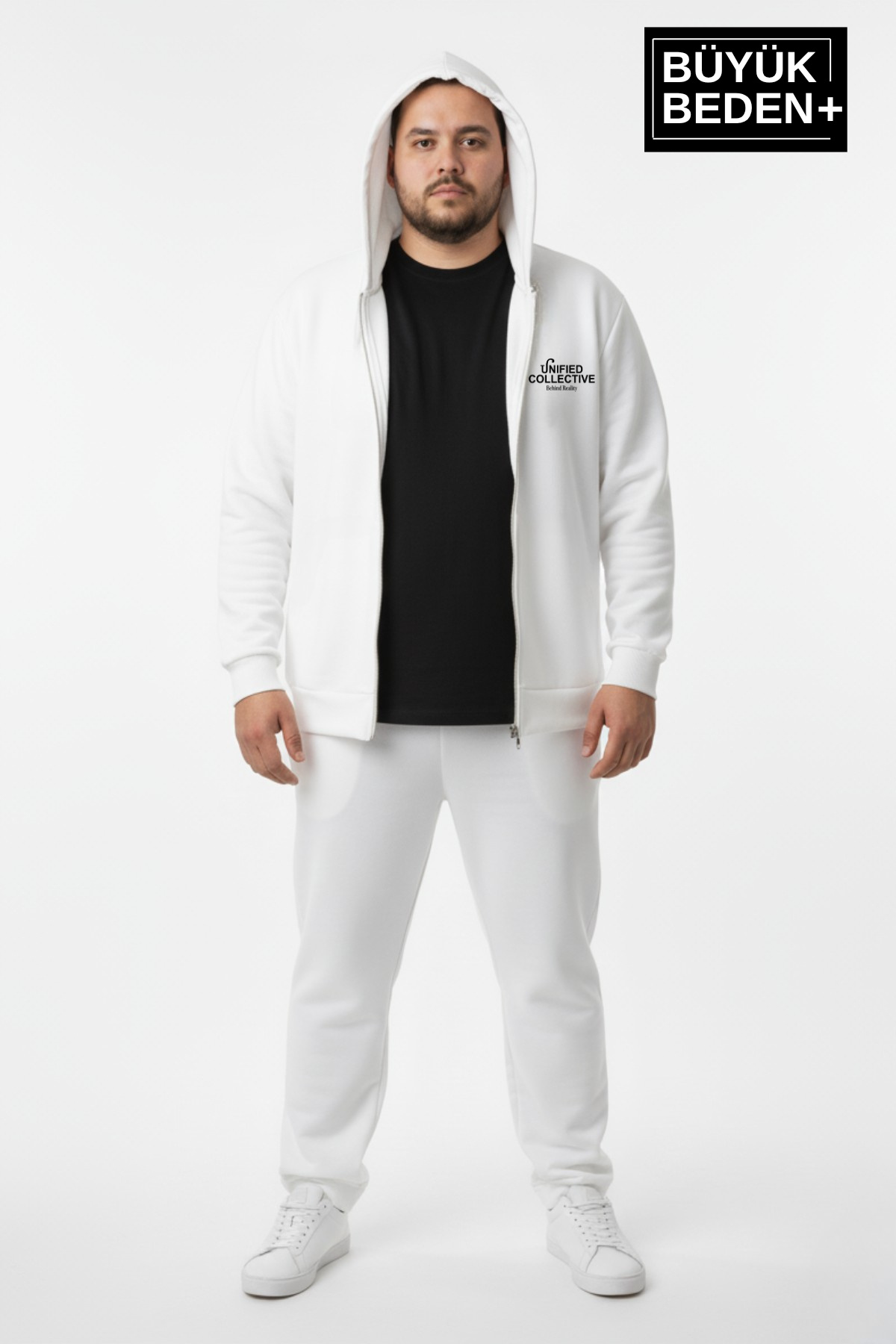 Superlife Erkek Büyük Beden Fermuarlı Kapüşonlu Unified Baskılı Sweatshirt Hırka SPR26BHR924