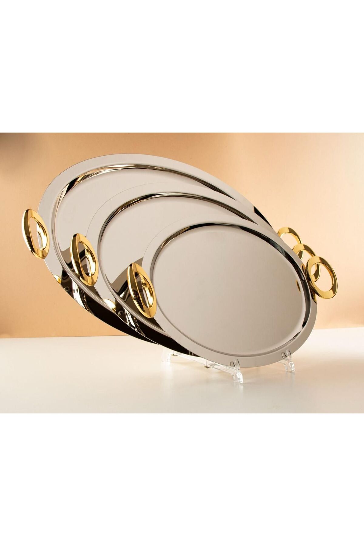 TOHFAT-AL MAIDAH طقم صواني تقديم ستيل فاخرة بتصميم عصري ومميز 3 حبات