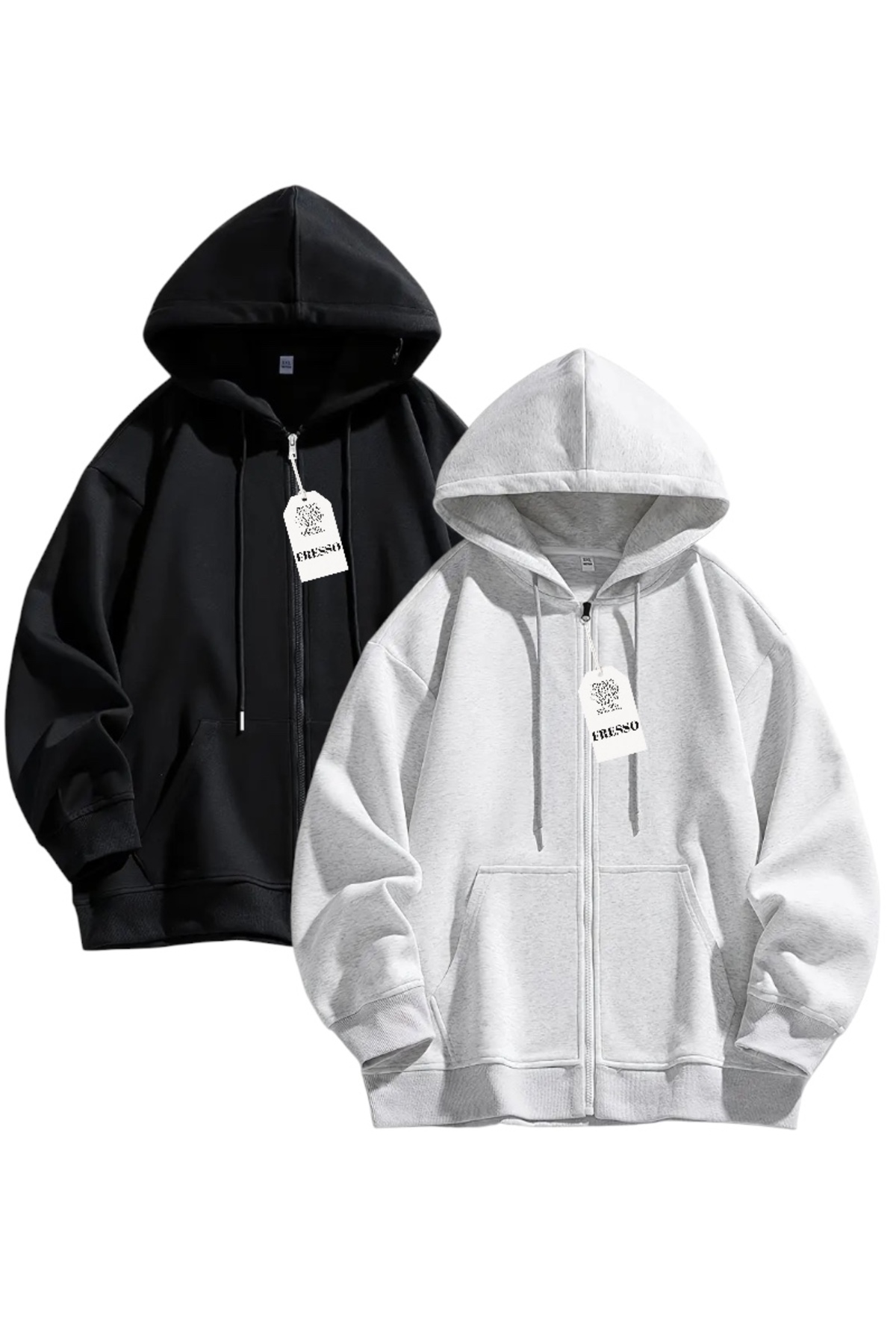2'li Kanguru Cepli Fermuarlı İki İplik Unisex Şardonlu Sweatshirt / Hırka — رنگارنگ frssikilhrk
