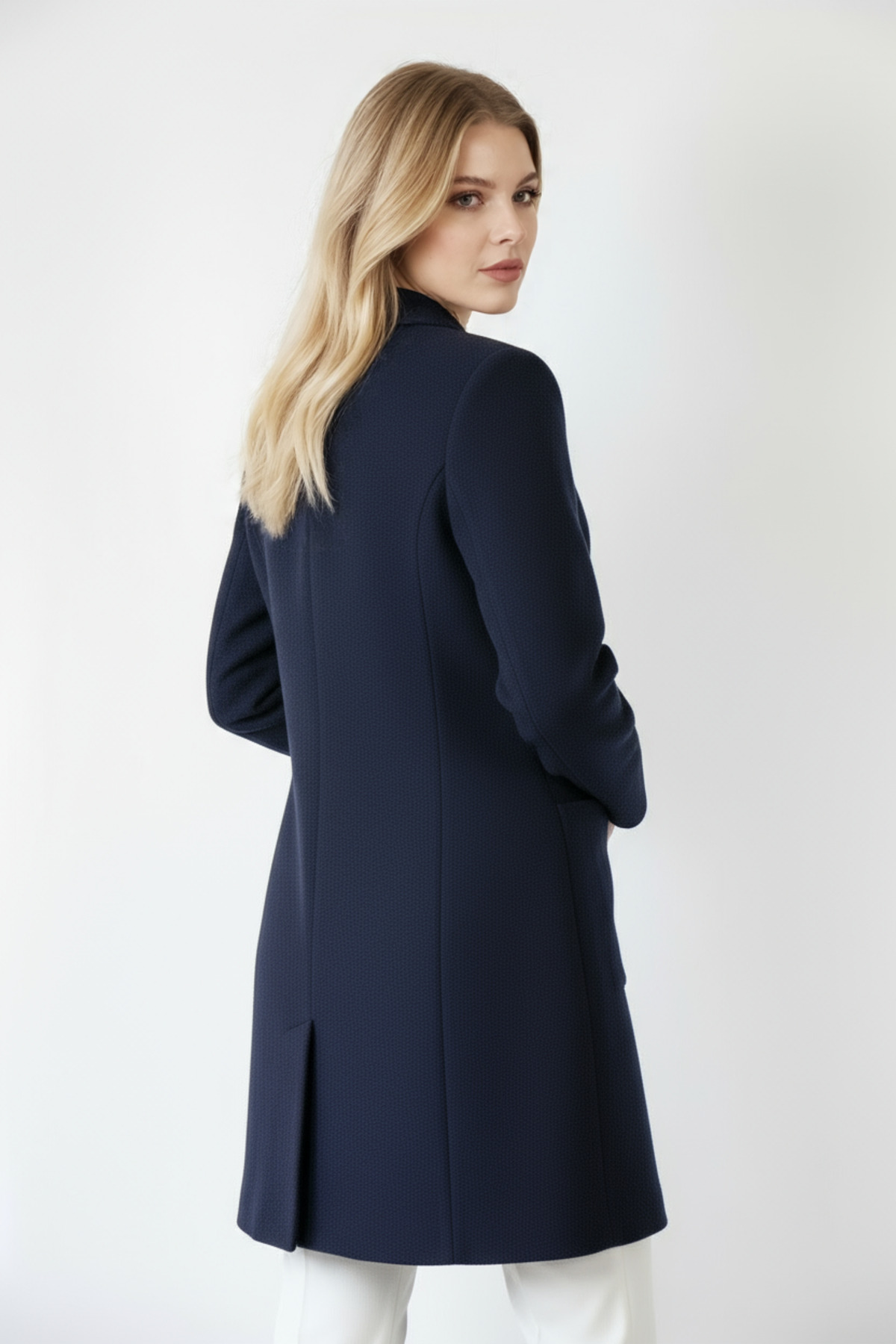 Volanlı  Lacivert Kaşe Kaban - Görsel 2