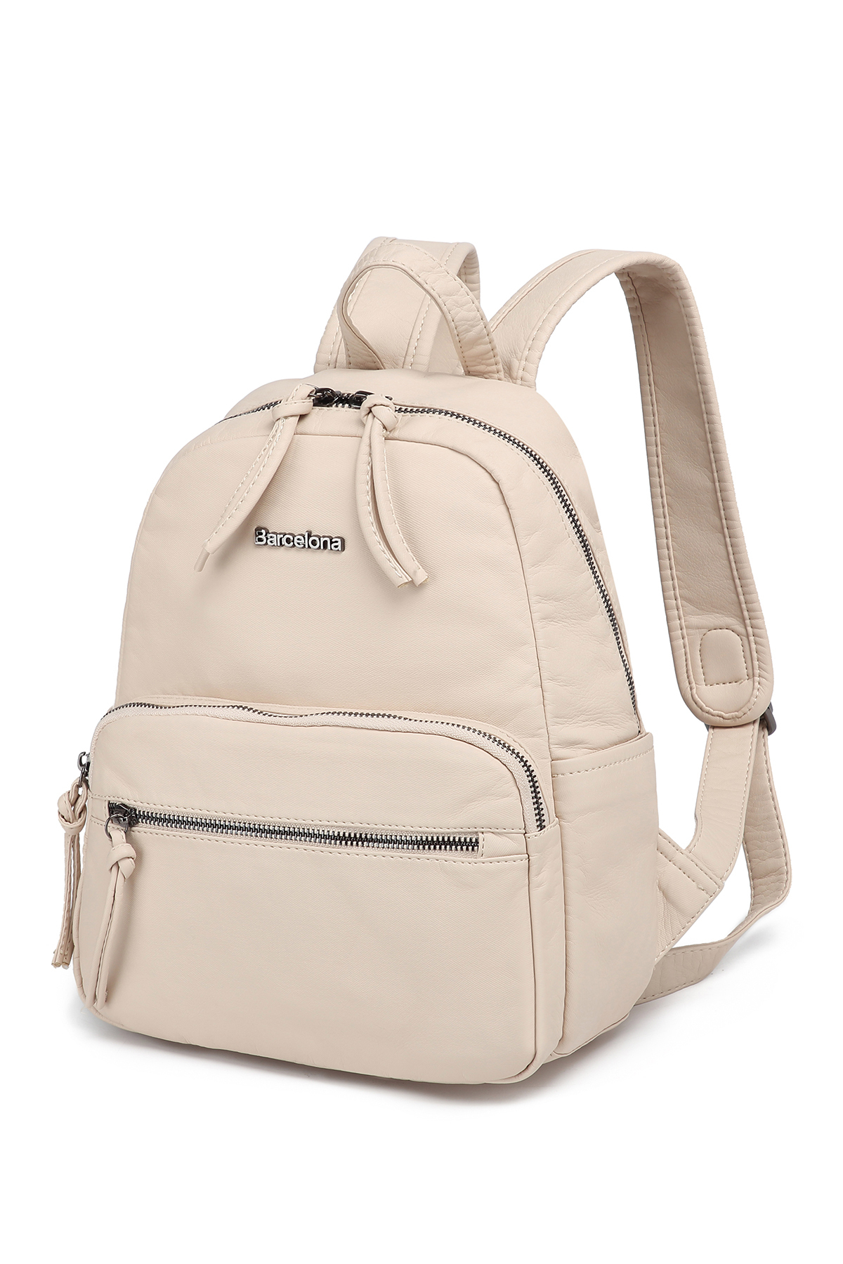 Barcelona Women's Medium Multi-pocket Soft Design Sports Casual Backpack Beige