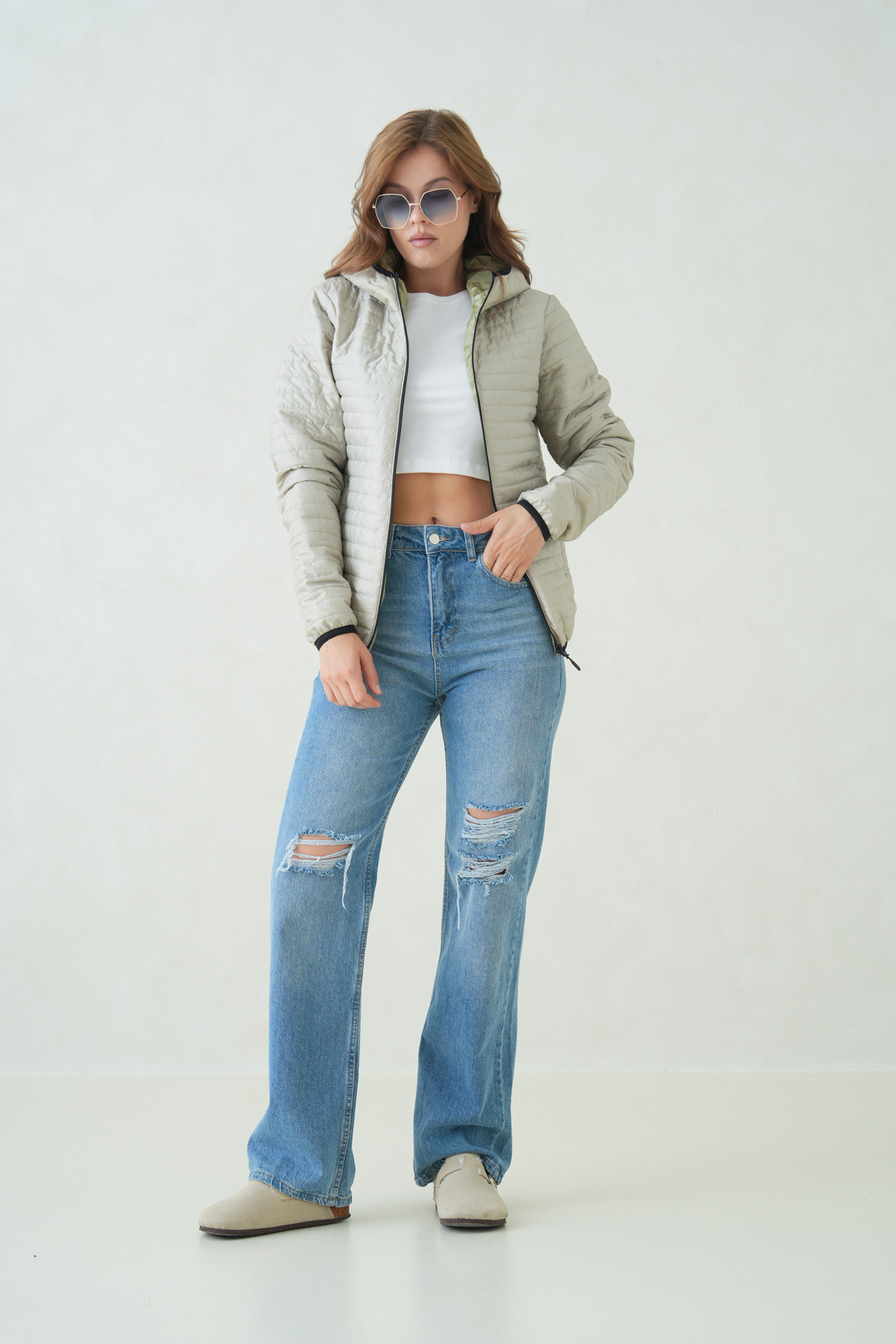 D1fference  Kadın Kapüşonlu Elyaf Dolgulu Ultra Hafif İçi Astarlı Su İtici Rüzgar Geçirmez Spor Şişme Mont - Görsel 3