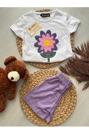 Bonibo Kids Mor Çiçek İşlemeli Kız Çocuk Takım