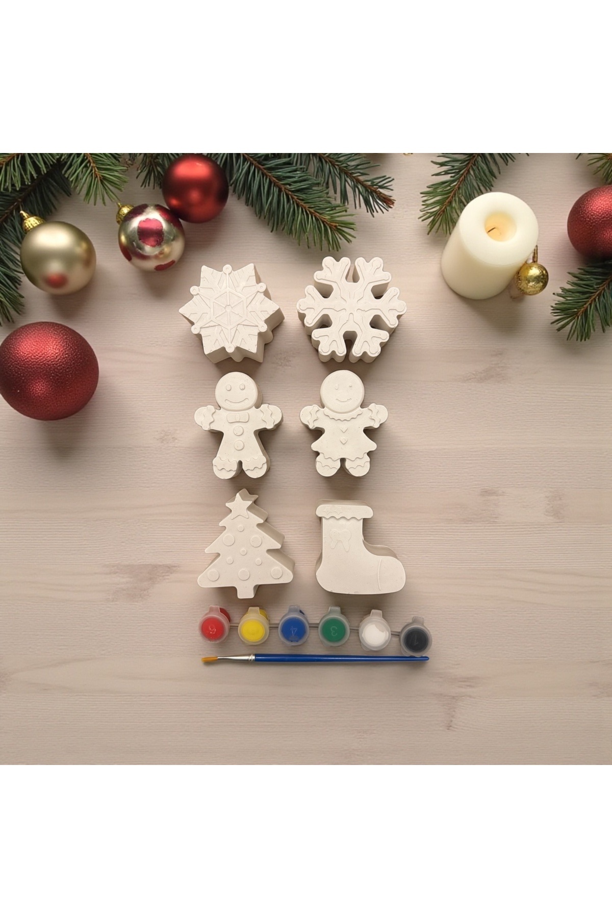 The Luma Atelier Yılbaşı Temalı Anne Çocuk Etkinlik Çocuk Gelişimi 6'lı Taş Boyama Seti No.1 (6 cm)