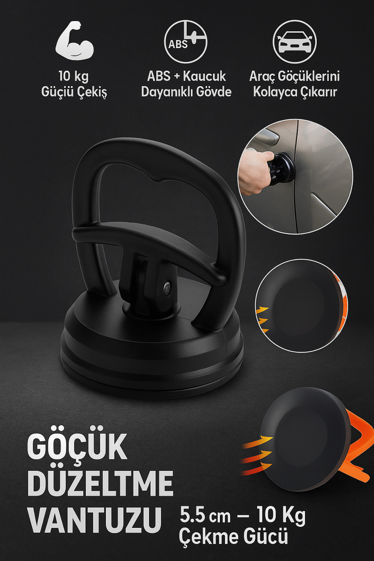 Hane Dostu Göçük Düzeltme Vantuzu 5.5 cm – 10 Kg Çekme Güçlü Araç Göçük Çıkarma Aparatı – ABS + Kauçuk