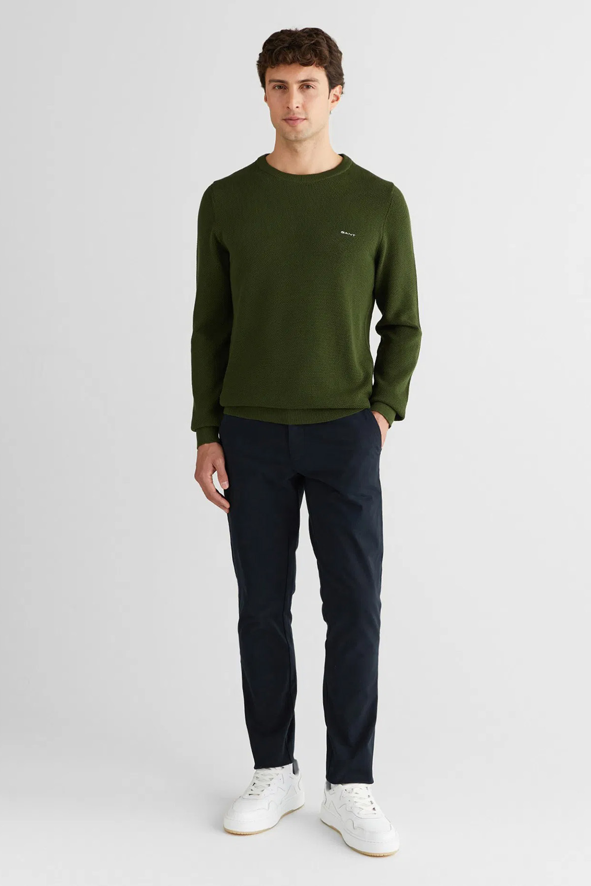 گنت ژاکت بافتنی نخی مردانه یقه گرد معمولی - خاکی