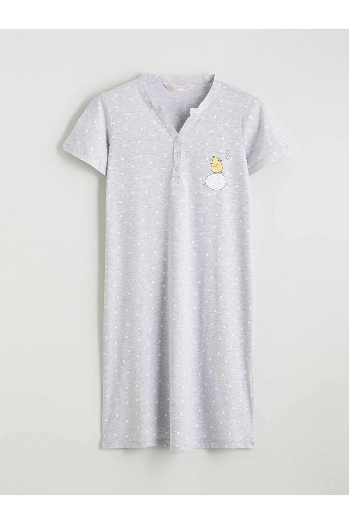 LC Waikiki Gri Kaçık Yaka Civciv Baskılı Hamile Gecelik